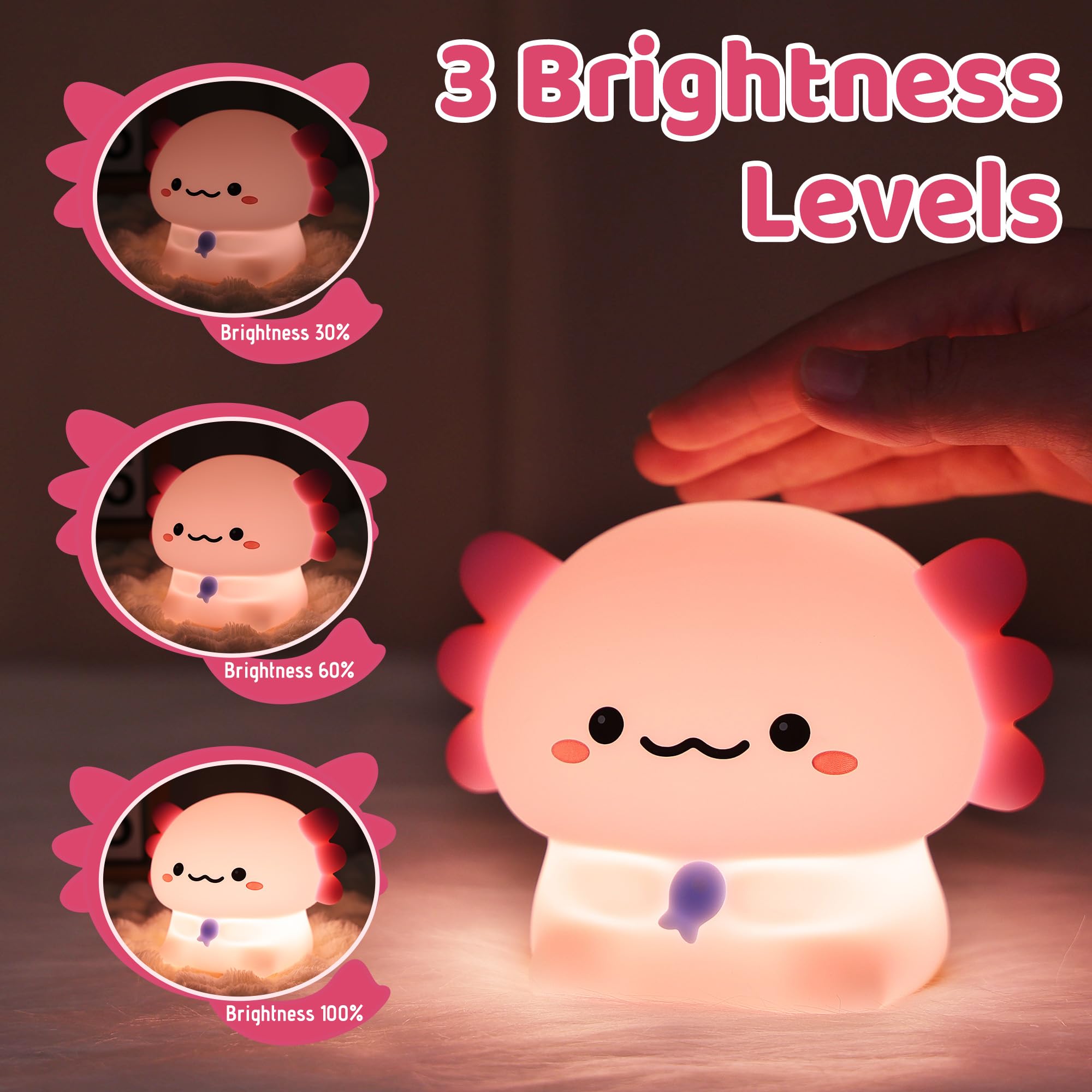YuanDian Axolotl Night Light, Gift for Children and Babies, Decorate Kids Bedroom with Cute Silicone Axolotl Nightlights, Chris