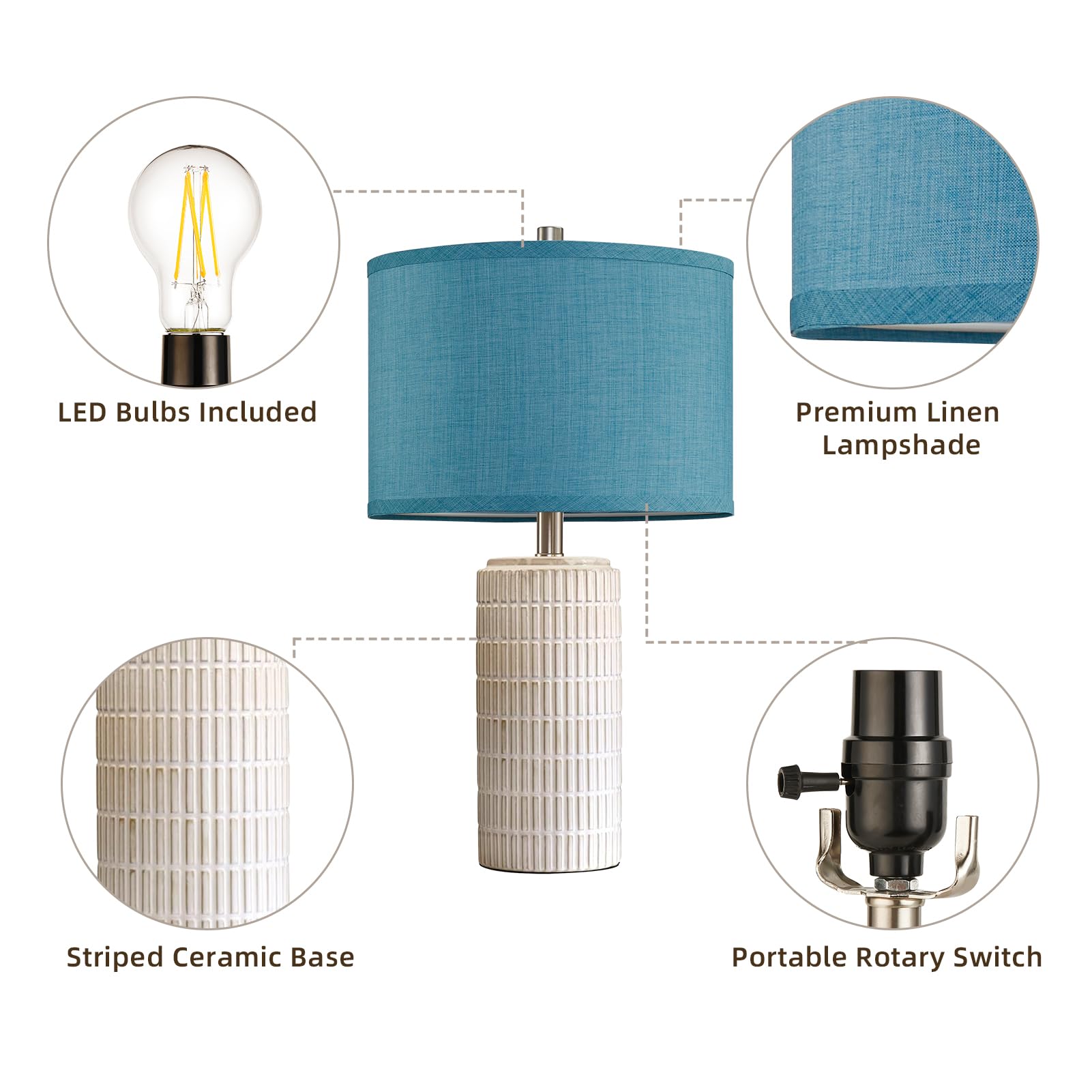 Aieampdo 23'' Modern Ceramic Nightstand Table Lamps Set Of 2, Nautical Lamps For Bedroom Bedside, Side Table Lamps For Living Ro