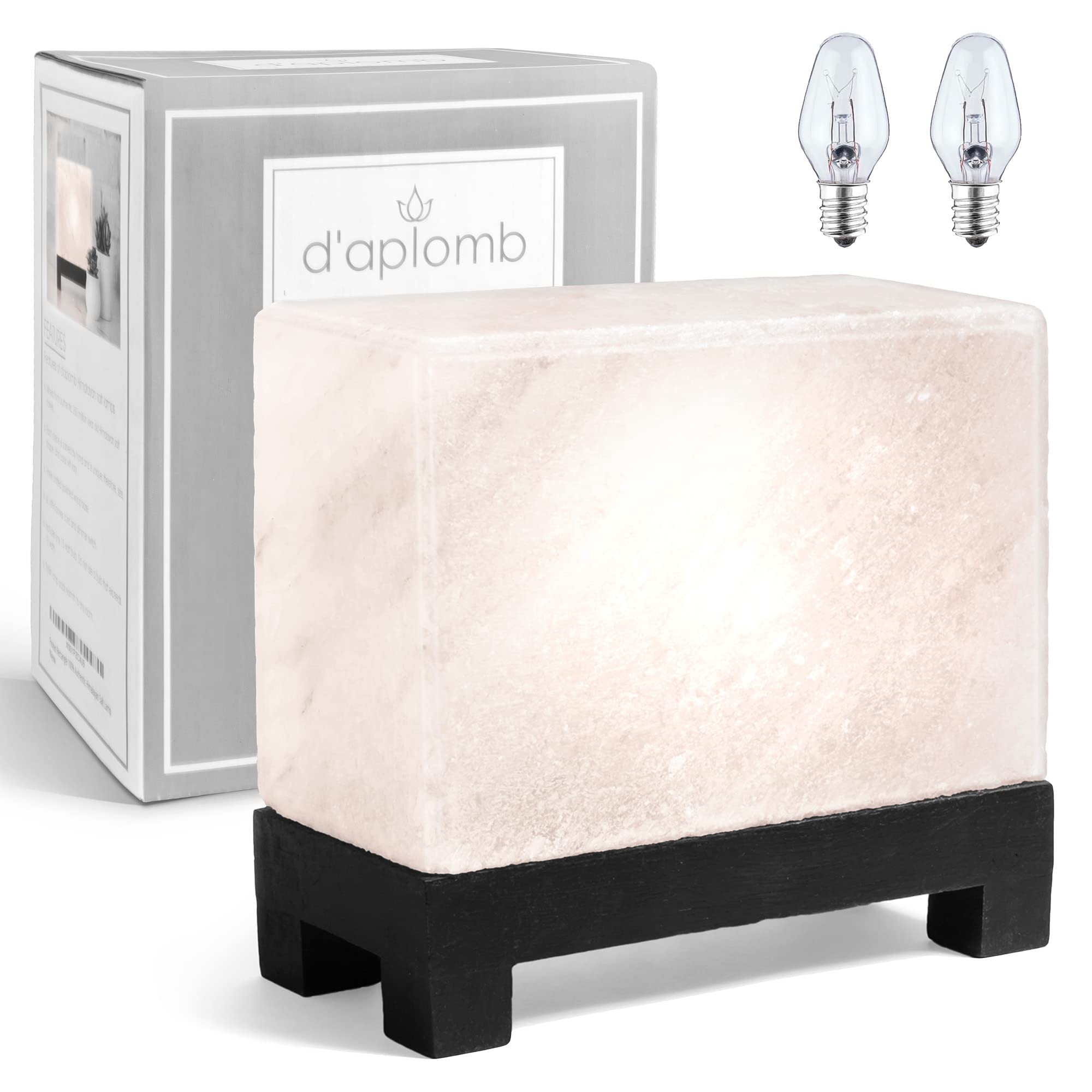 d'aplomb 100% Authentic Natural Himalayan Salt Lamp;Hand-Carved Modern Rectangle Rare White Crystal Rock Salt from The Himalayan