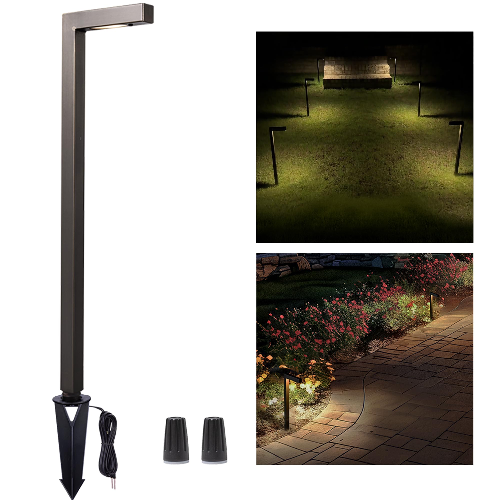 Gardenreet Landscape Path Lights Brass, 12V Low Voltage Pathway Lights Wired, Outdoor Garden Lights Led Waterproof, L Shape Bronze For Yard Walkway Driveway Without G4 Bulb