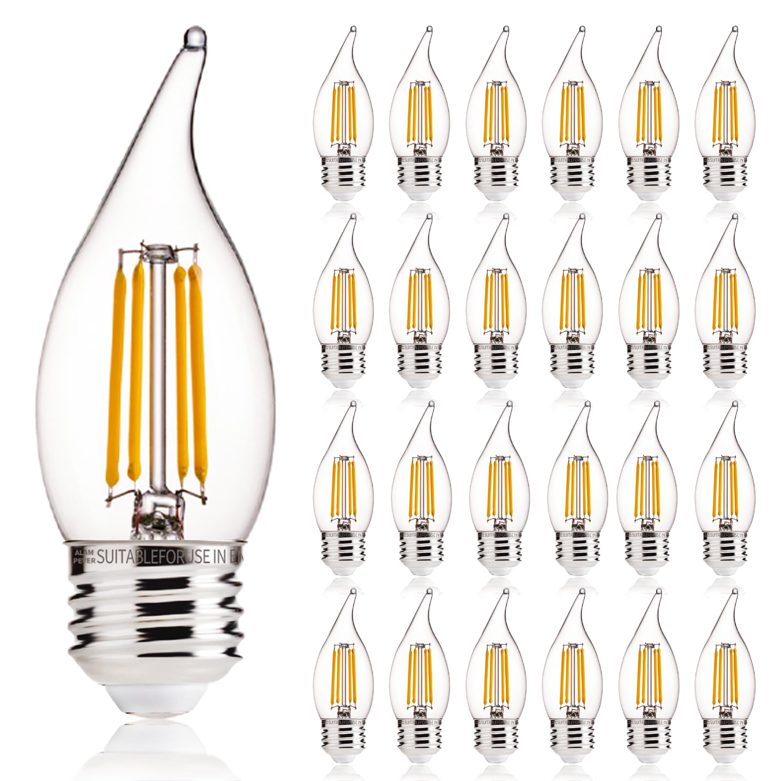 Alampever Dimmable Ca11 Candelabra Led Light Bulb 24 Pack, 4.5W (60 Watt Equivlant) E26 Medium Base Chandelier Light Bulb, 2700K