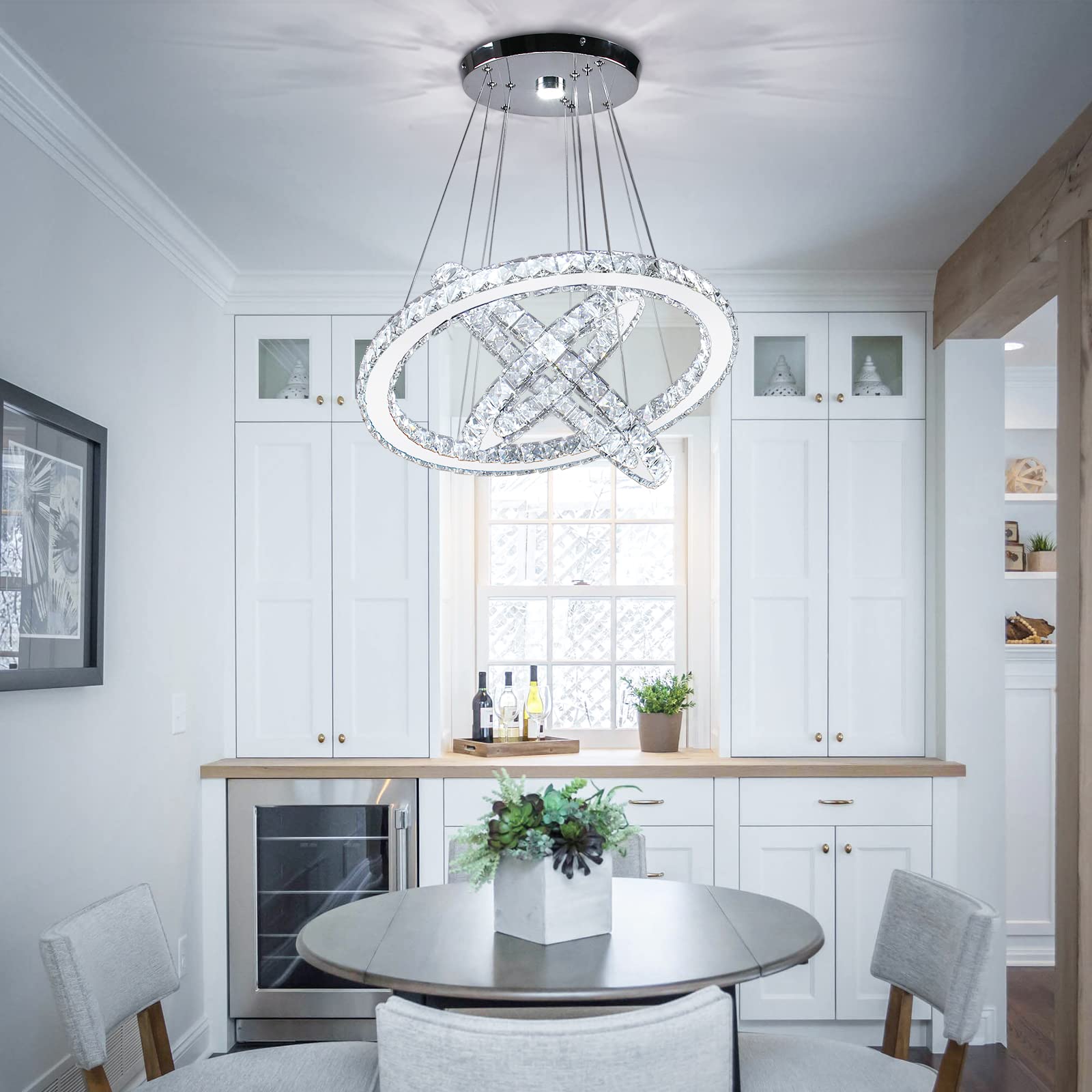 diisunbihuo LED Crystal Chandelier Pendant Light, Cool White, Size 30/40/50