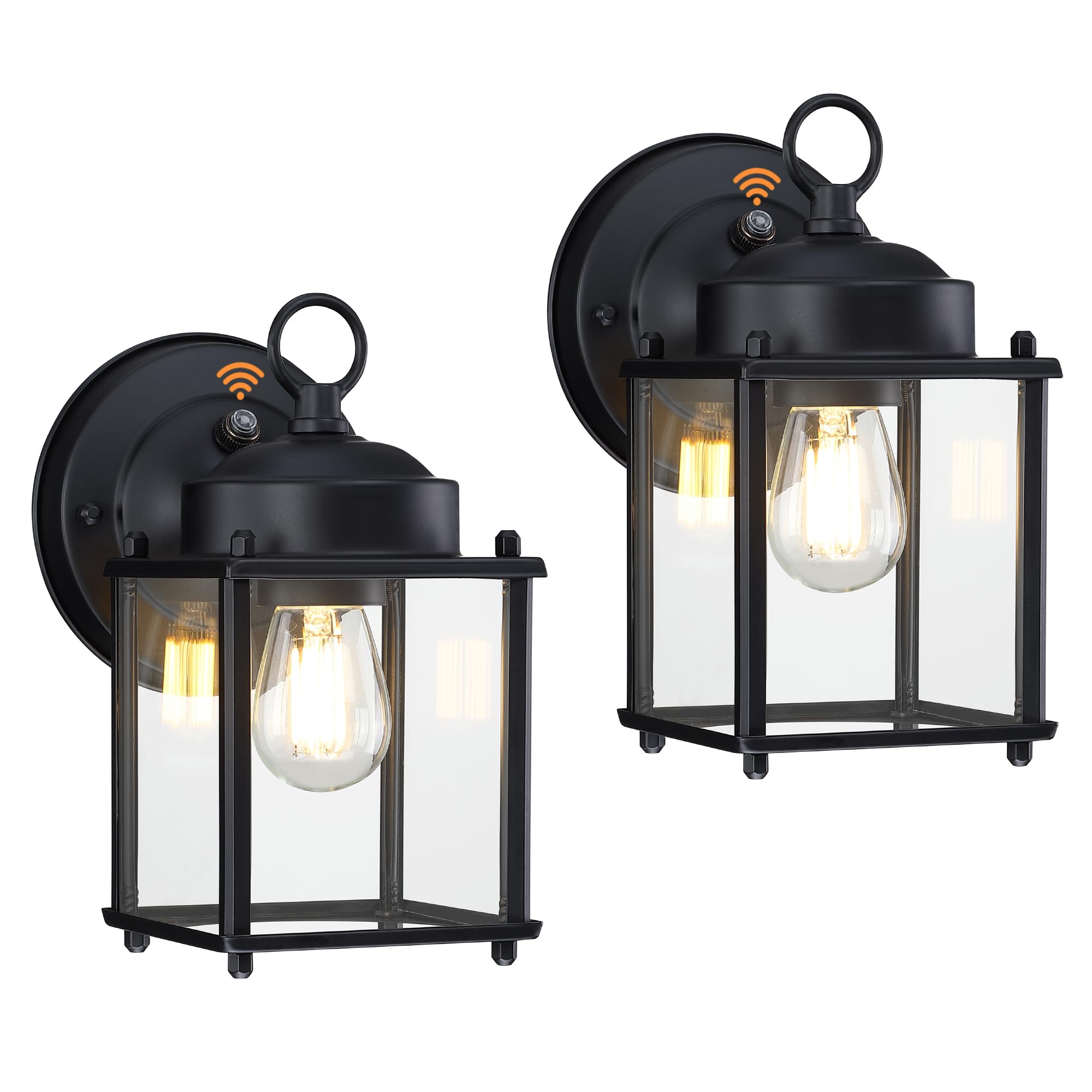 GRUENLICH Dusk to Dawn Outdoor Wall Lantern, Matte Black, 8 Inch, Metal, 2 Pack, Model GR-WL008D2D-BK-2PK