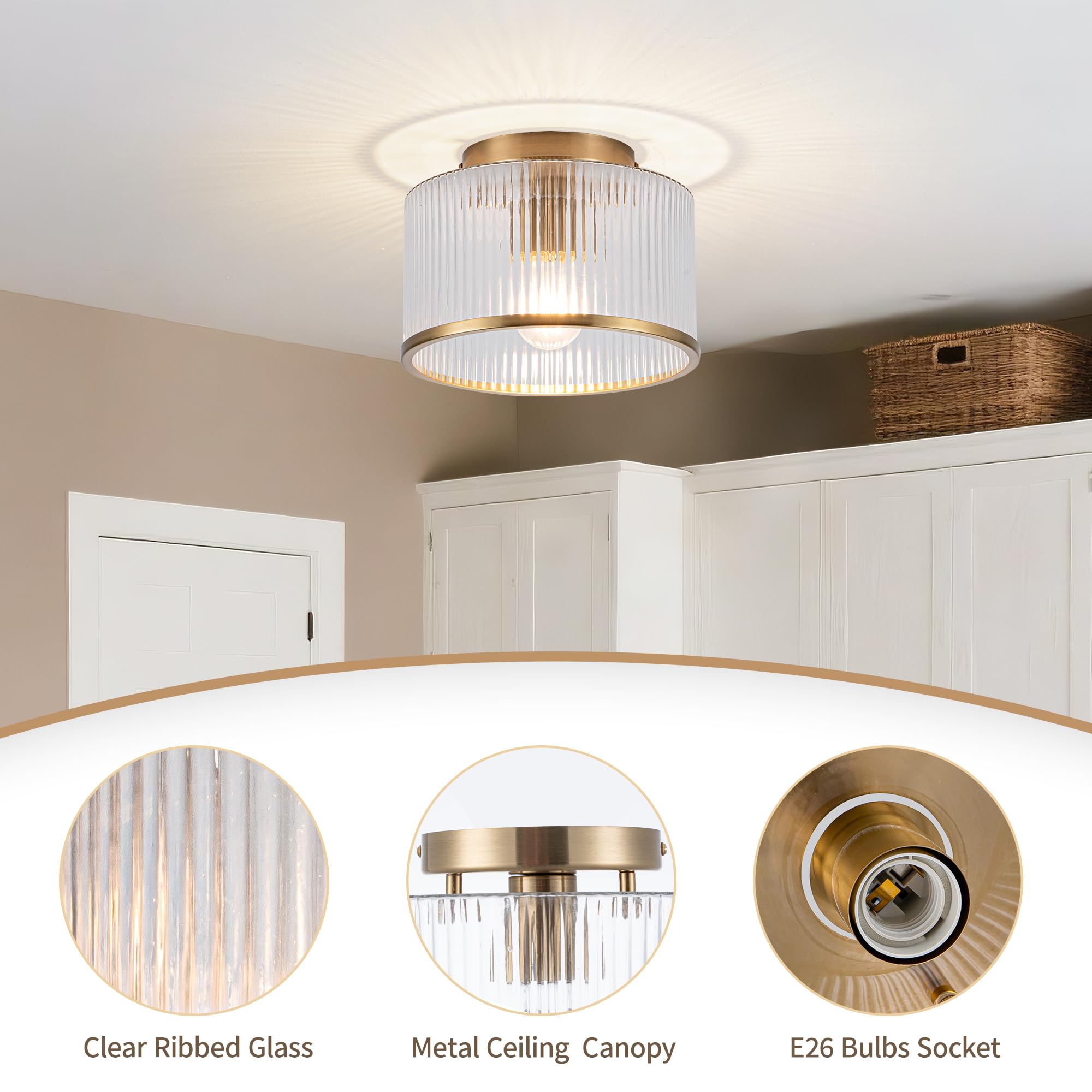 Mayna Modern Gold Ceiling Light Fixture, 1-Light Hallway Light Fixtures Ceiling Mount, Dimmable Foyer Kitchen Lighting Fixtures