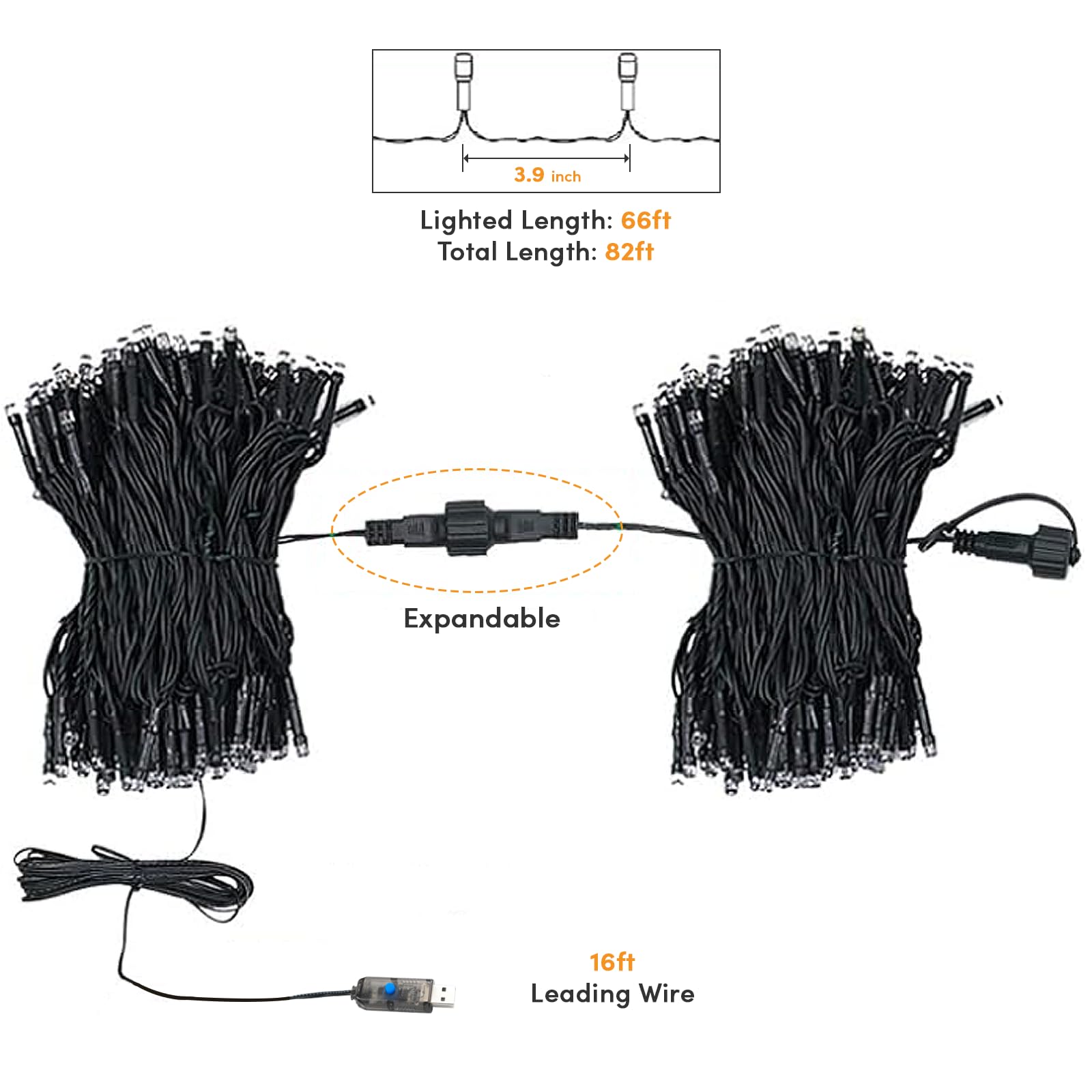 Twinkle Star Christmas Lights Outdoor, 66Ft 200 Led Christmas Tree String Lights Indoor For Xmas Party Decorations, Warm White, Usb Mode