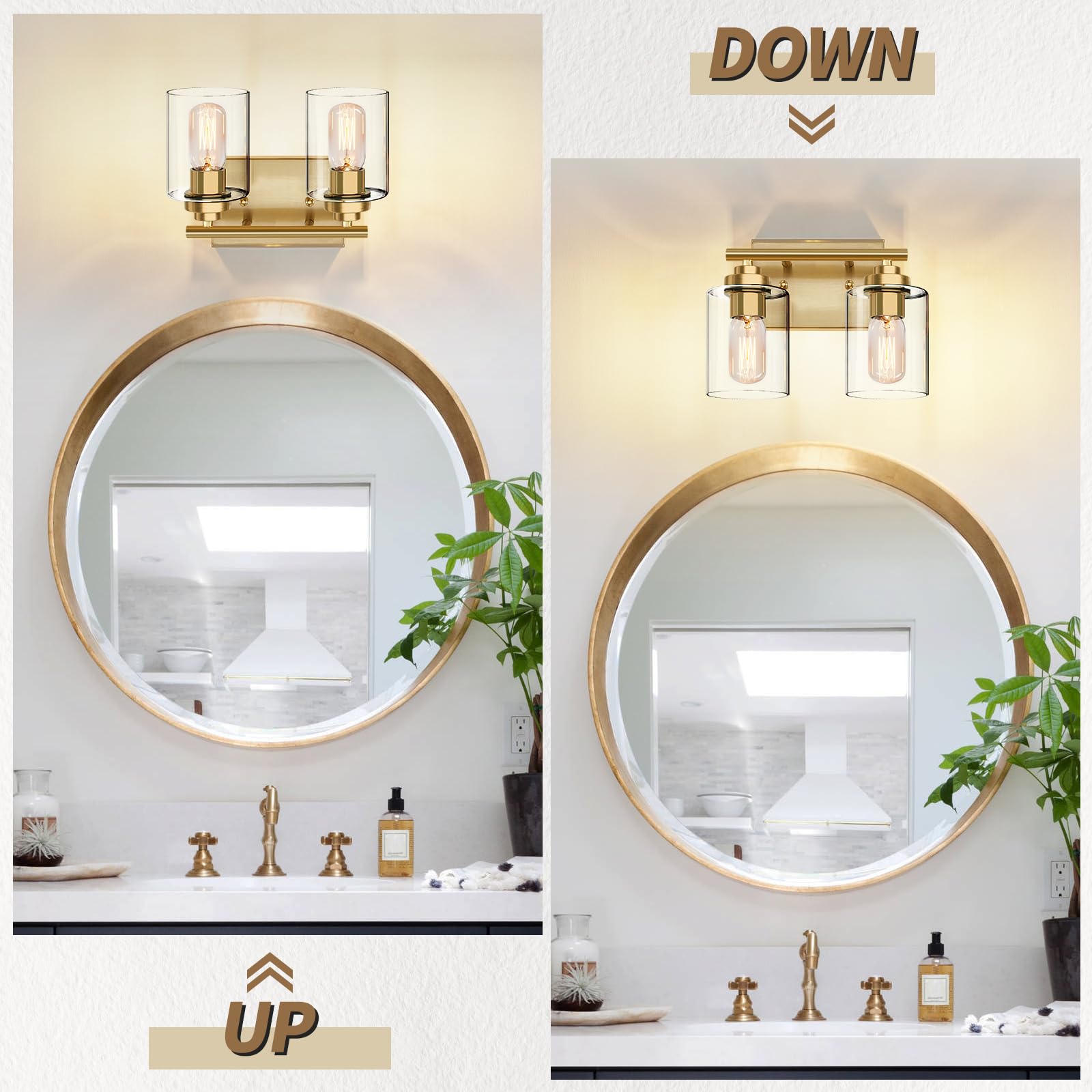 Bathroom Vanity Light Over Mirror,Vanity Light For Bathroom,Bathroom Light Fixture Wall Sconce Lighting For Bedroom,Living Room (Gold, 2-Light)