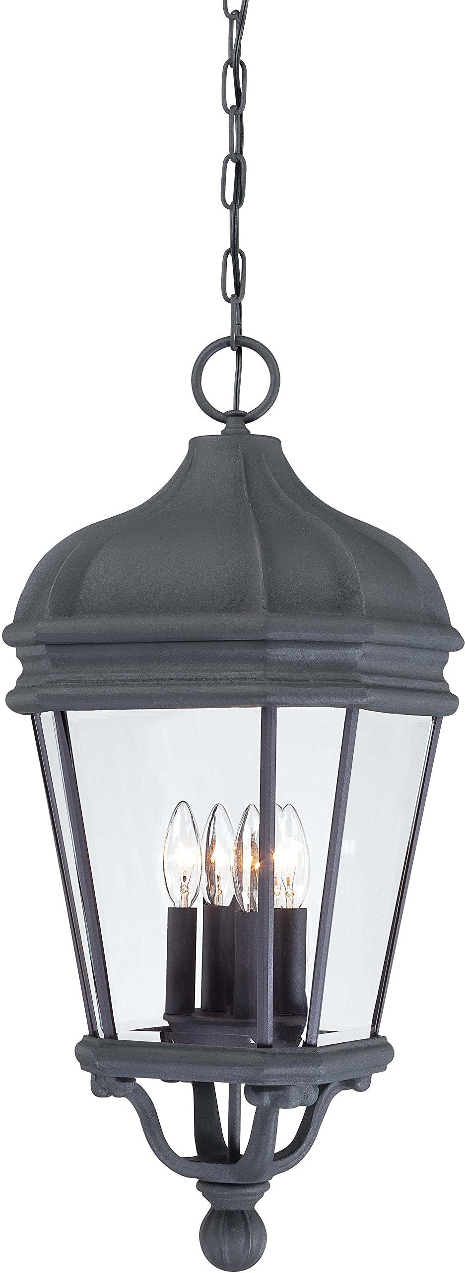 THE GREAT OUTDOORS 8694-66 Harrison Outdoor Chain Hung Lantern, 4-Light, 160 Total Watts, 12-in H x 28.75-in W, Coal Black