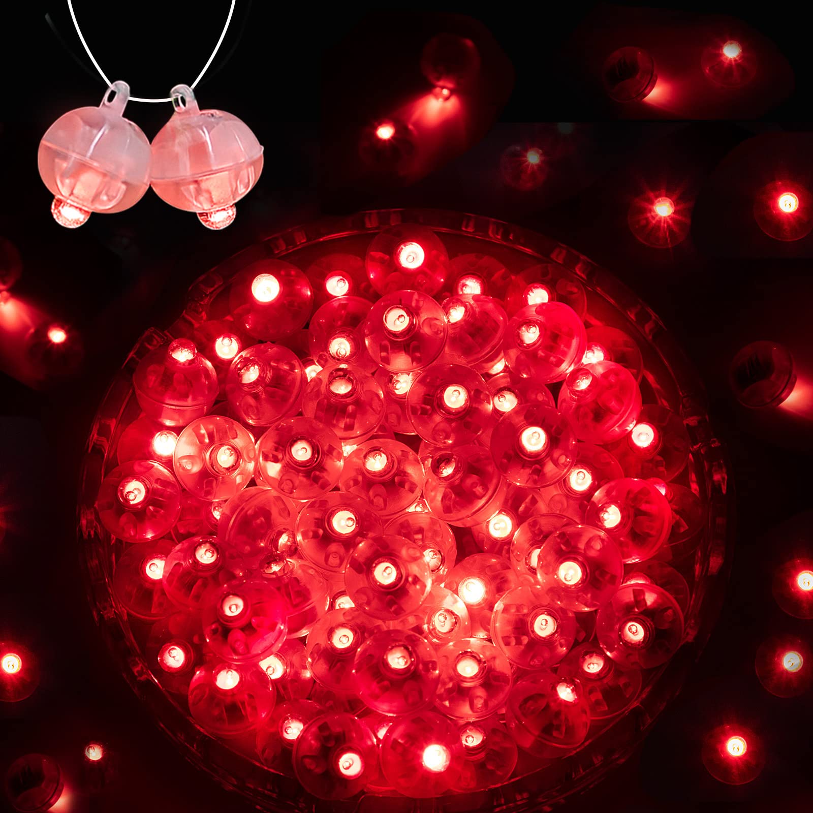 ZGWJ Mini LED Lights, 50 Pcs Flashing Balloons Lights for Party Decorations, Red, Model A01-Mini, Plastic
