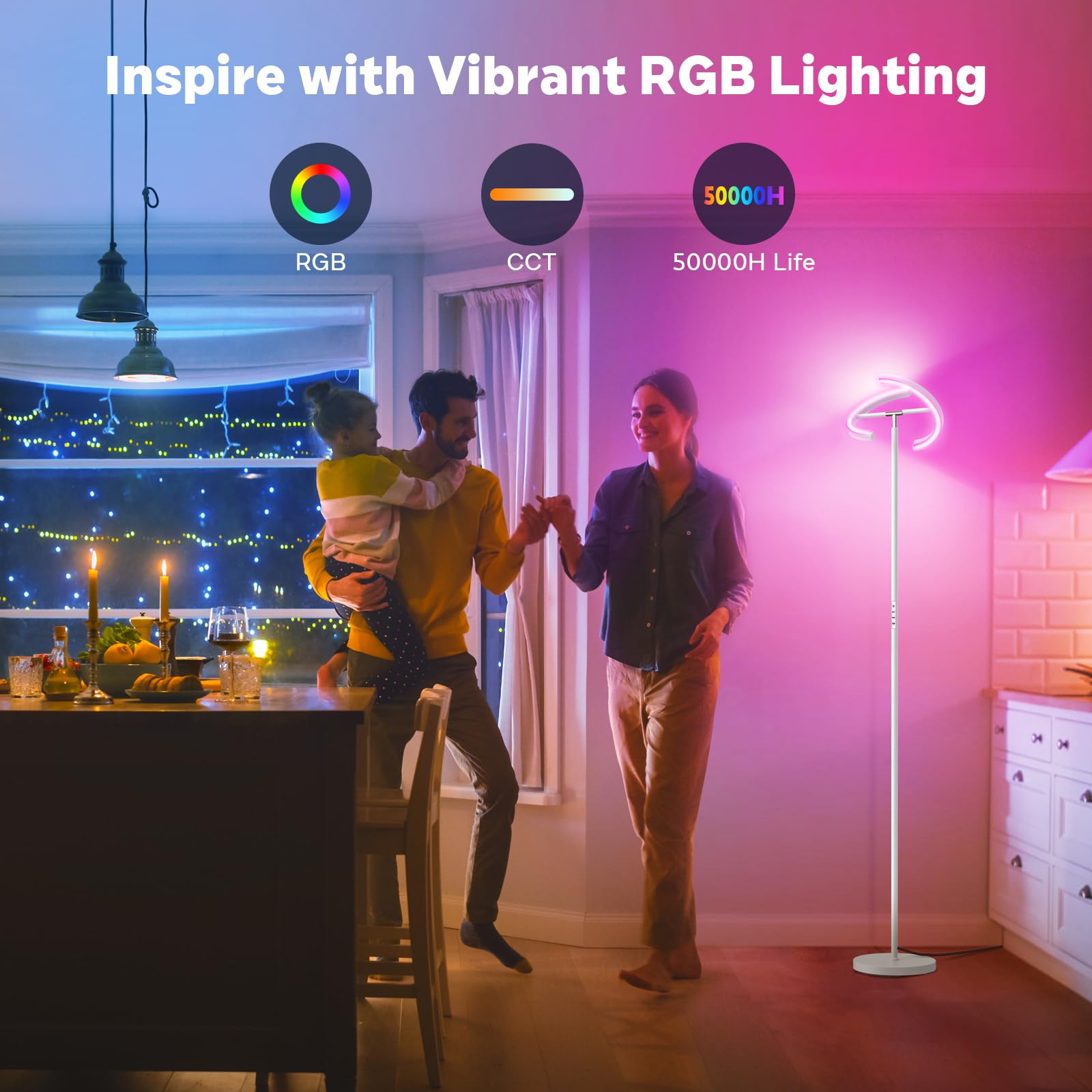 Sibrille White Rgbcw Floor Lamp, Bright Color Changing Rgb Standing Lamp, Modern Stepless Dimmable Led Tall Lamp With Remote Con