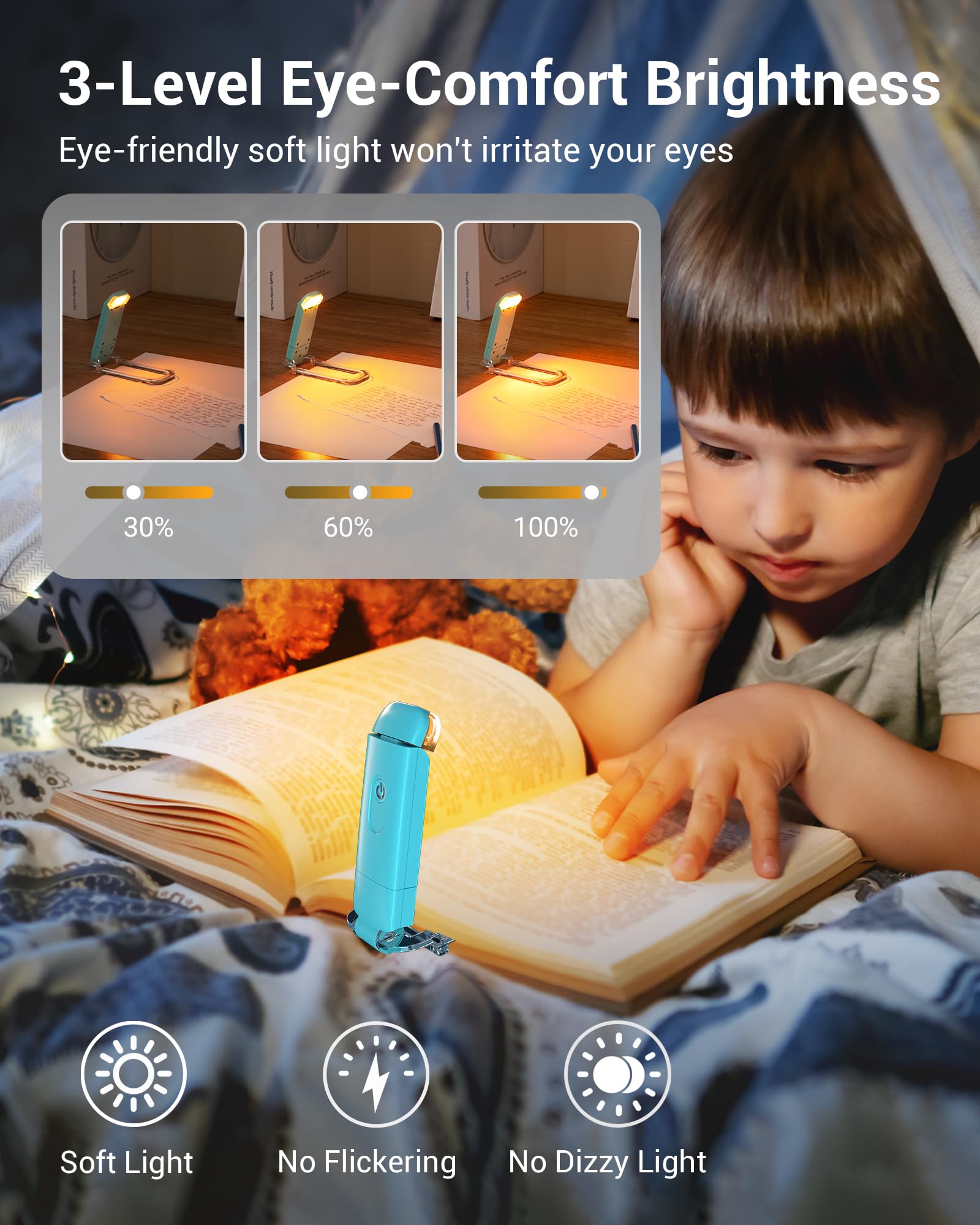 Dewenwils Usb Rechargeable Book Light, Amber Glow, Blue Light Blocking, Brightness Adjustable For Eye-Care, Led Clip On Book Rea