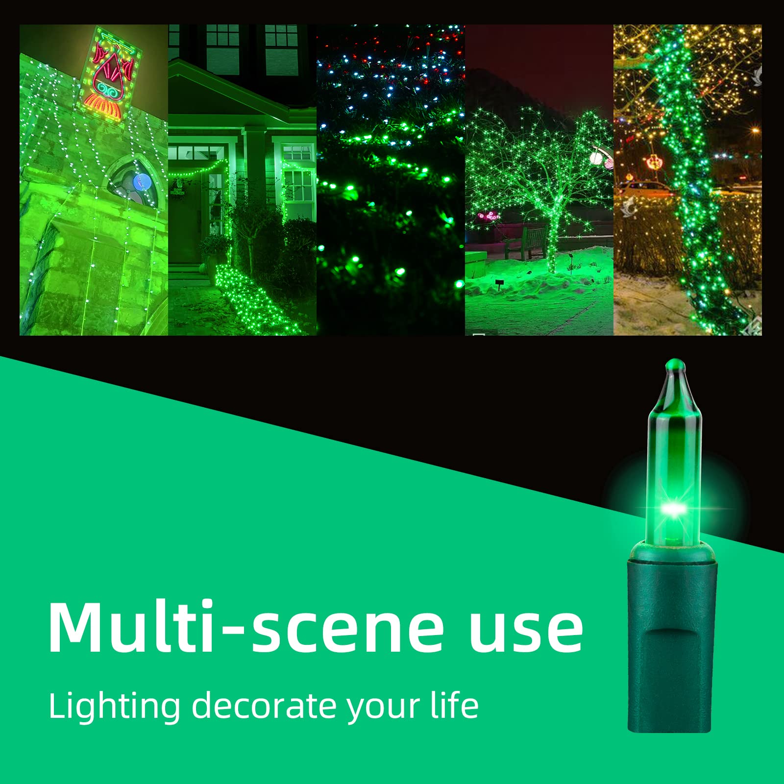 Xmashome 19.6Ft Green Wire Green String Lights, 100 Count Incandescent Christmas Lights (Green, 100 Lights)