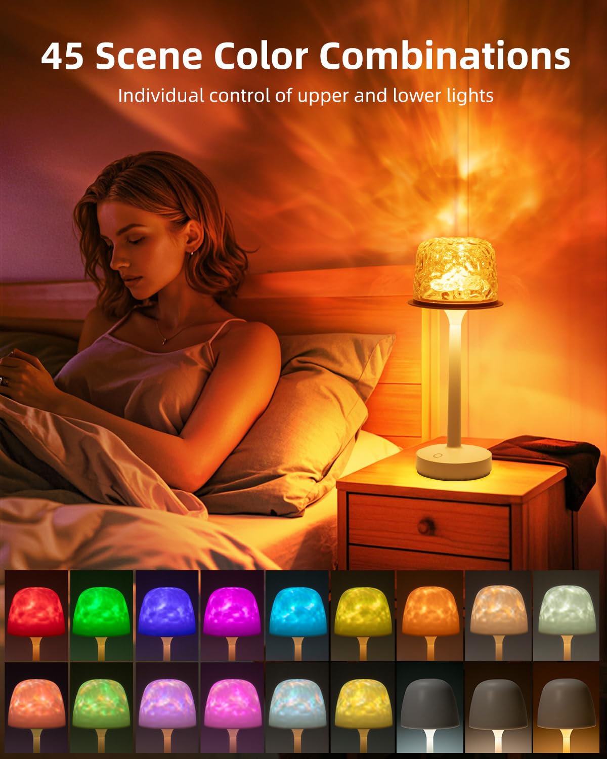 CHLORANTHUS Ocean Wave Cordless Projector Light, RGB Color Changing, Medium Size, Khaki, Model GJ-shuiwen, LED Aurora Night Light with Remote