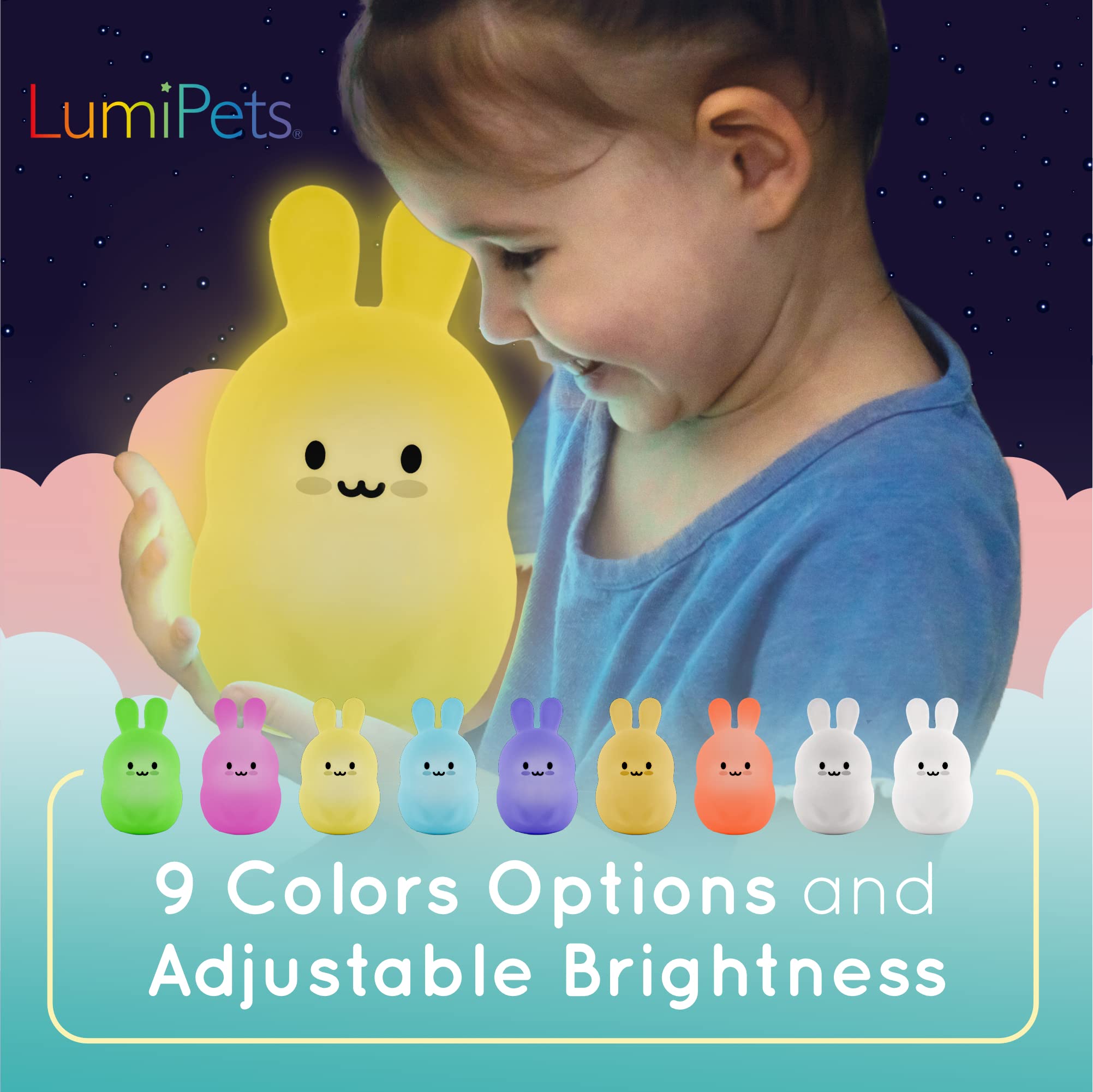 Lumipets Night Light Kids Lamp, Silicone Rubber, Rechargeable, Multicolor, 4 Piece Set, Model LumiPets2