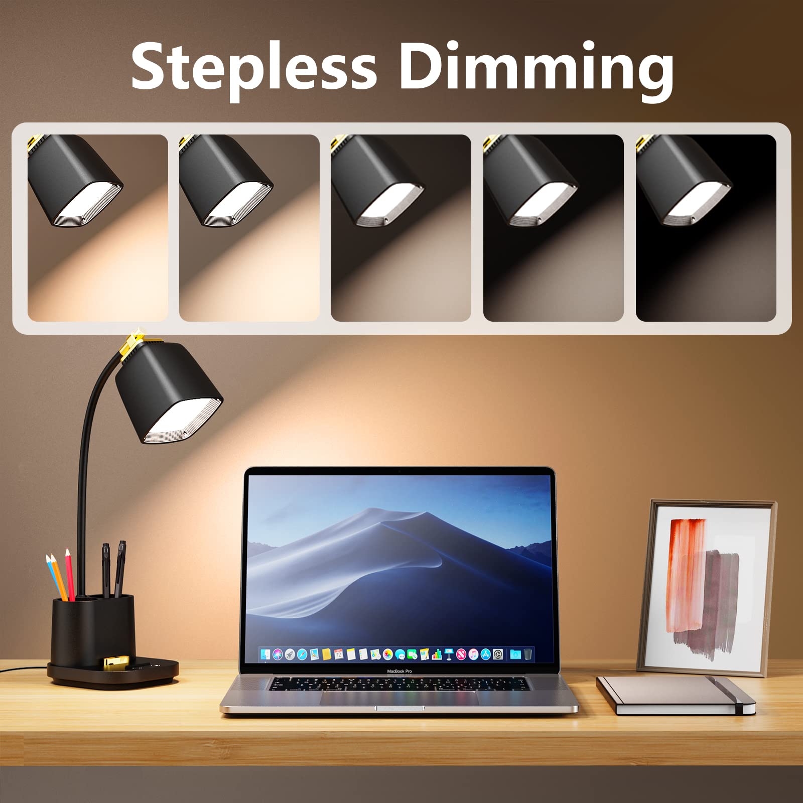 Gondsily Led Desk Lamp With Usb Charging Port Touch Control 3 Color Modes, Stepless Dimming, Home Office Desk Lamp, Led Small De