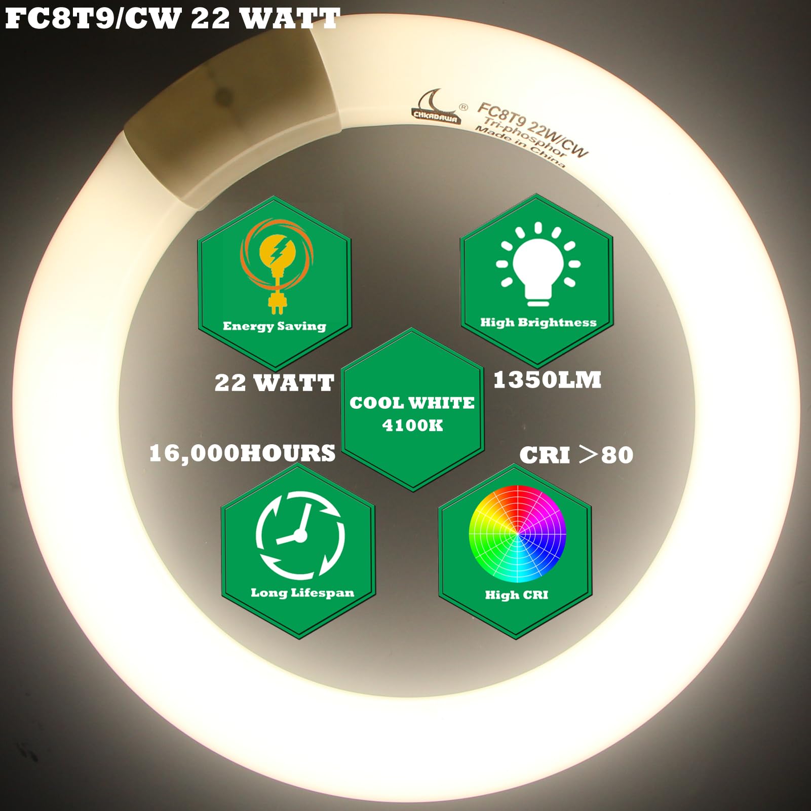 Chkadawa Fc8T9/Cw Circular Fluorescent Light Bulb, 8 Inch Round T9 22W Circline Bulbs Replacement For Circle Ceiling Fixture, Co
