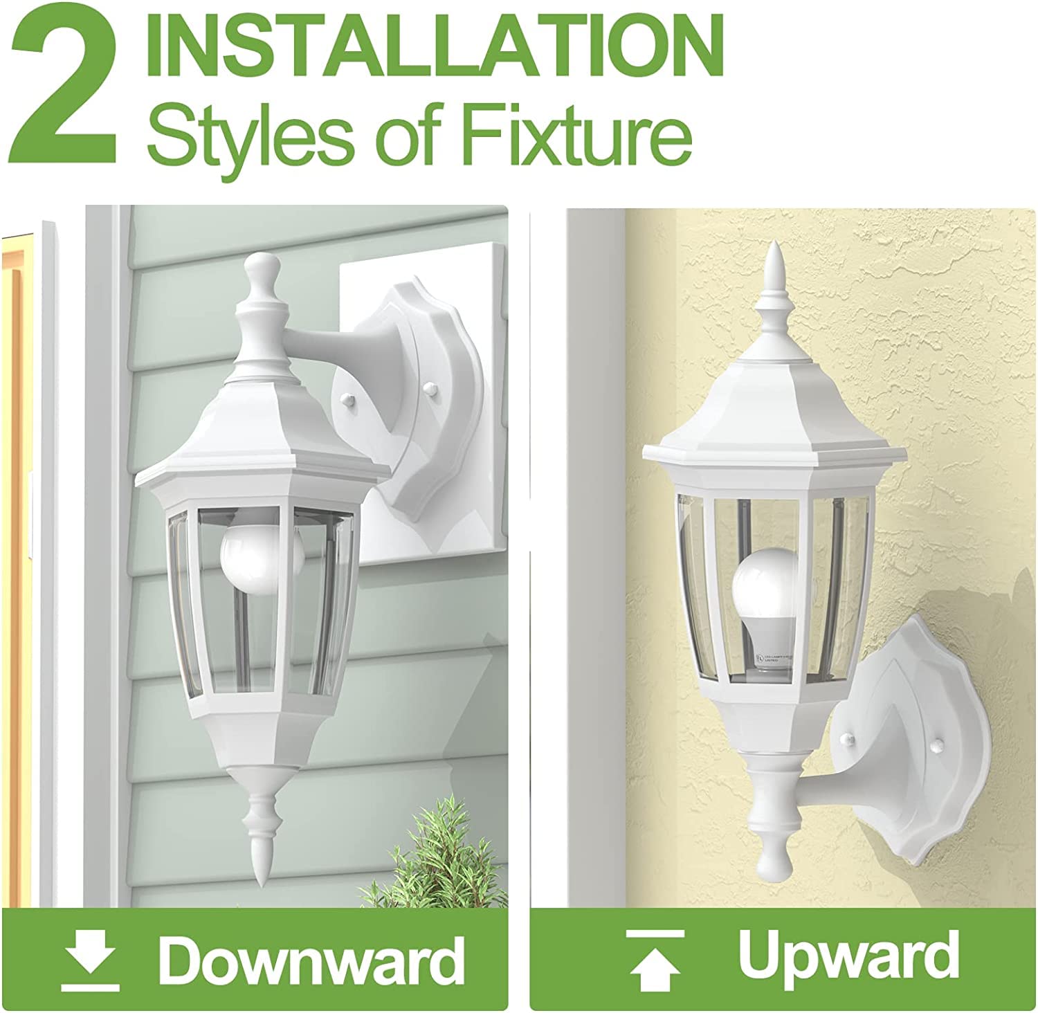 EMART Outdoor Porch Light - Waterproof Wall Mount Lantern, Anti-Corrosion Plastic, White, No Sensor, Model EM-WGL-2 (Bulb Included)