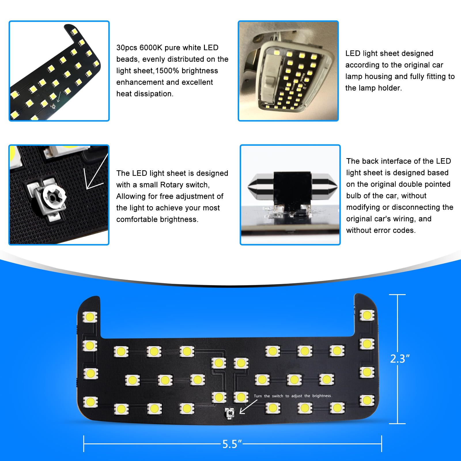 ZEN HON LED Light,Interior Dome Lighting Upgraded Accessory,6000K Pure White Light,Brightness Can Adjust,For Toyota Tacoma(3rd G