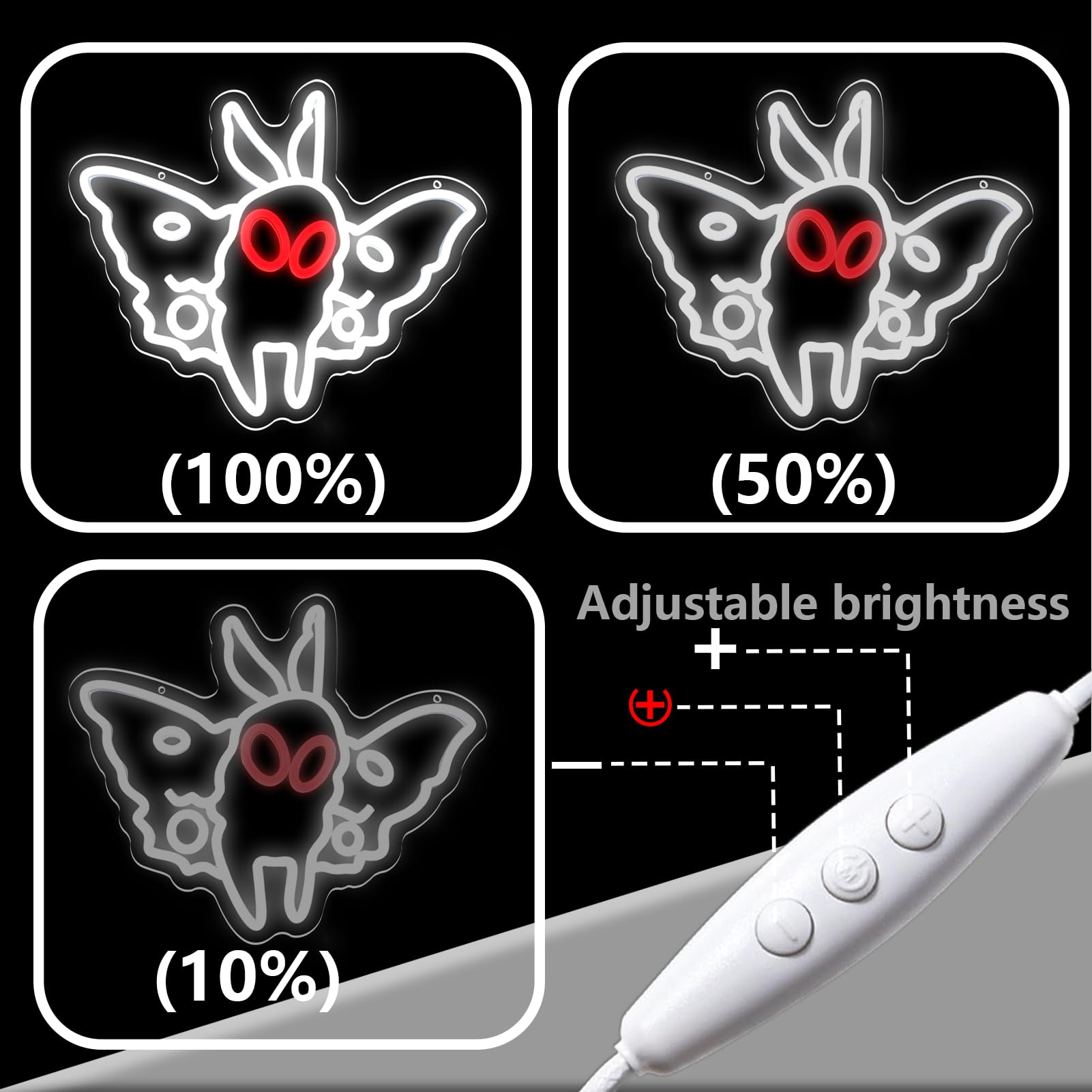 Fuendkf Mothman Neon Signs For Wall Decor  Dimmable Led Neon Light For Bedroom Party Birthday Gifts Usb Power Neon Lights For Man Cave Decoration