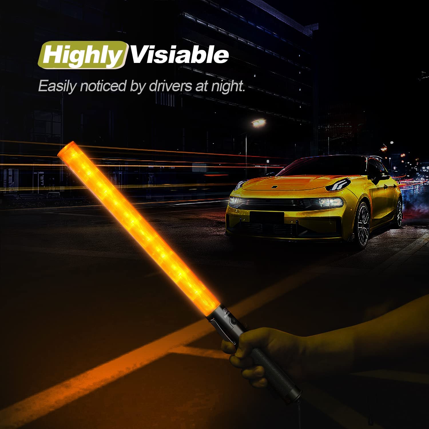Roadhero 2 Pack 21Inch Traffic Wand, Yellow Led Traffic Control Baton, Night Safety Light Wands With 2 Flashing Modes, Air Marshaling Signal Wand With Side Clip For Airport, Parking, Car Directing