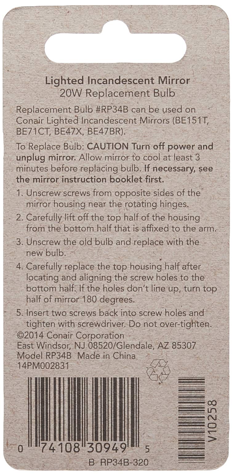 Conair Incandescent Mirror Replacement Bulb, 20W, 1 Clear