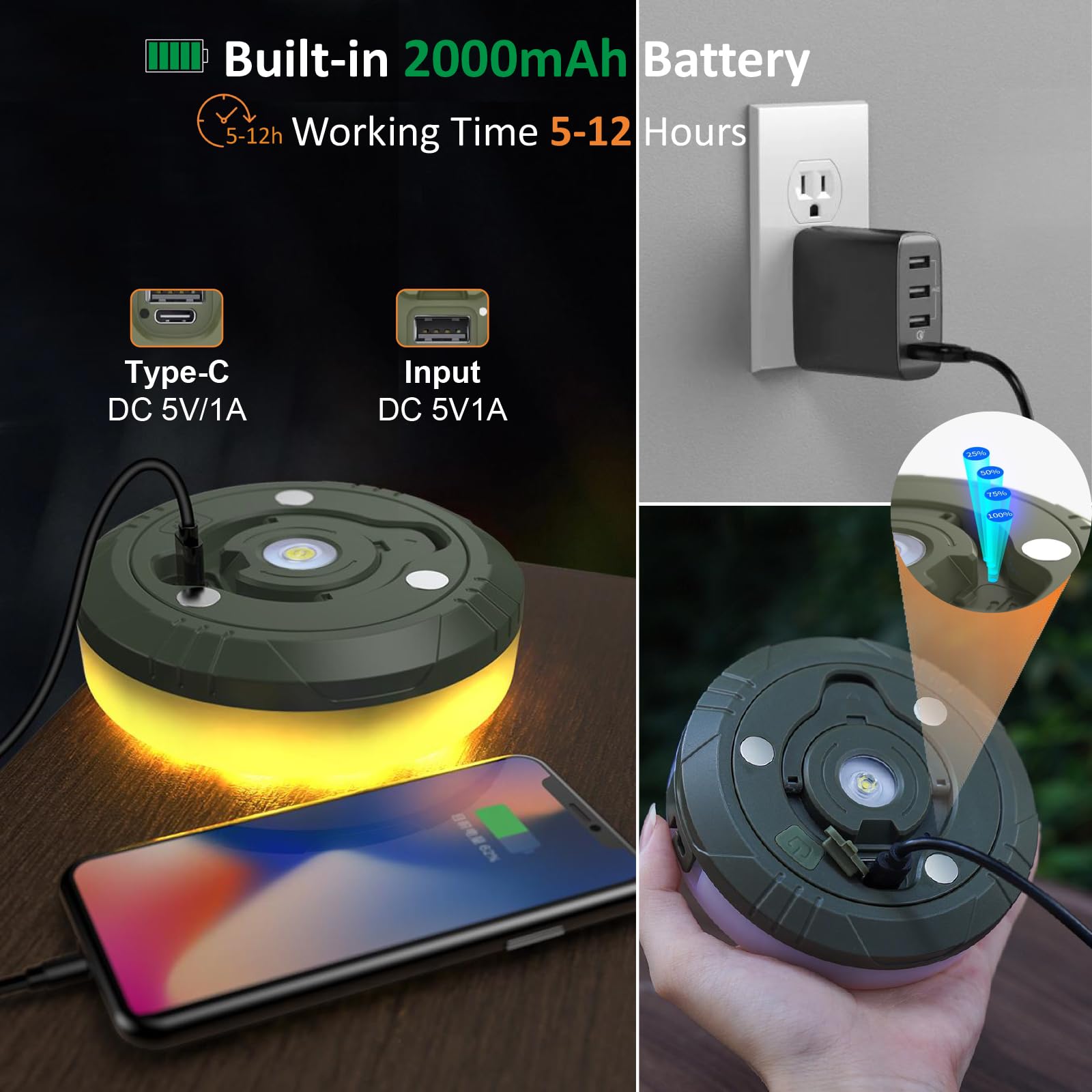 Camping String Lights, 4 In 1 Outdoor String Lights With 8 Lighting Modes, Quick Storage, Usb Charging, Portable Camping Lights