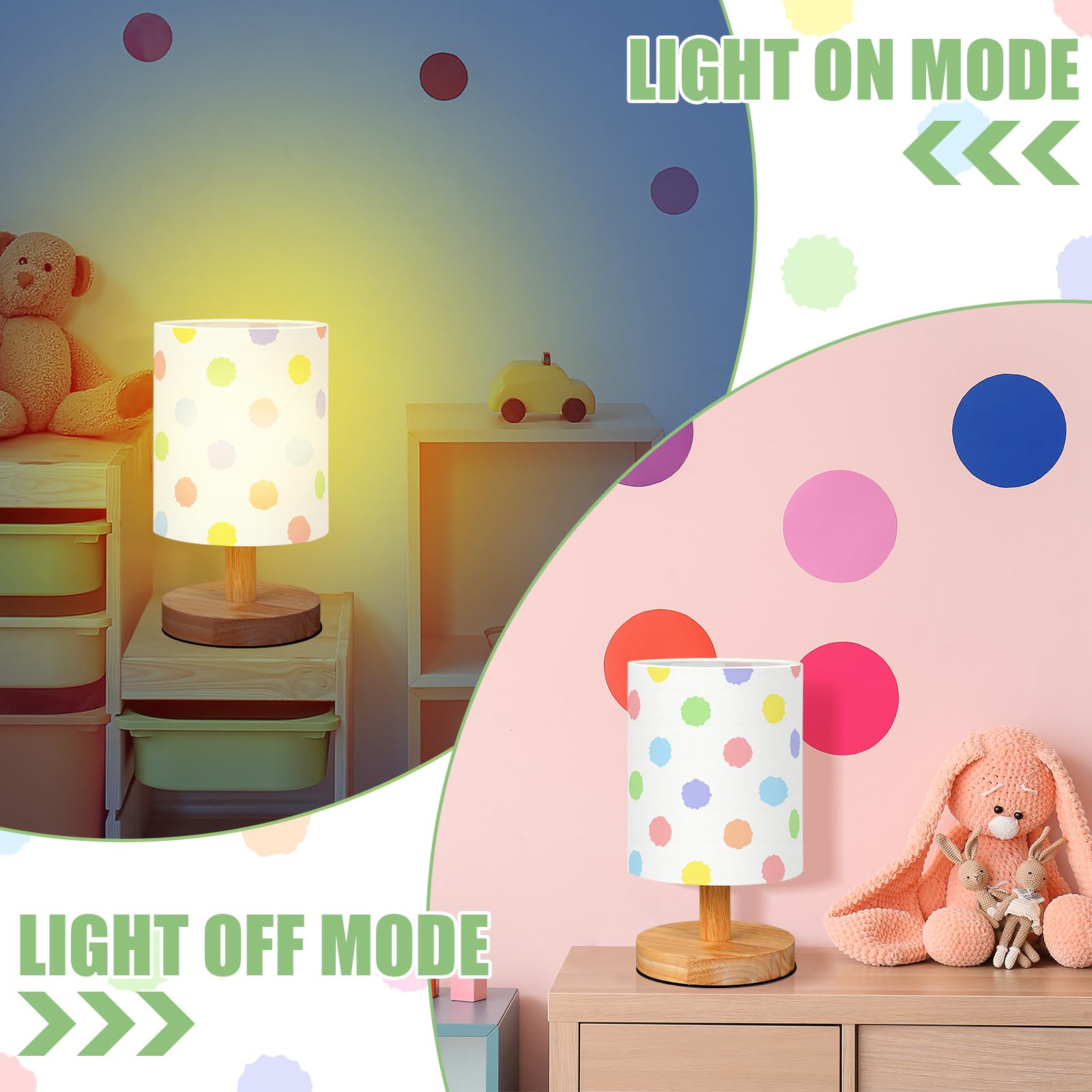 Vihose Polka Dot Table Lamp For Bedroom Kids Bedside Lamp With Linen Wooden Nightstand Lamp Cartoon Nursery Lamp Lampshade For G