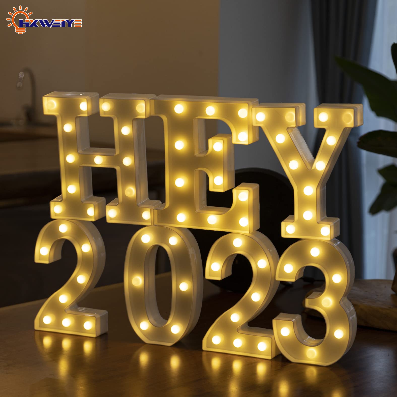 HXWEIYE LED Marquee Letters Lights Sign, 26 Alphabet + Numbers, Battery Powered, Warm White Color