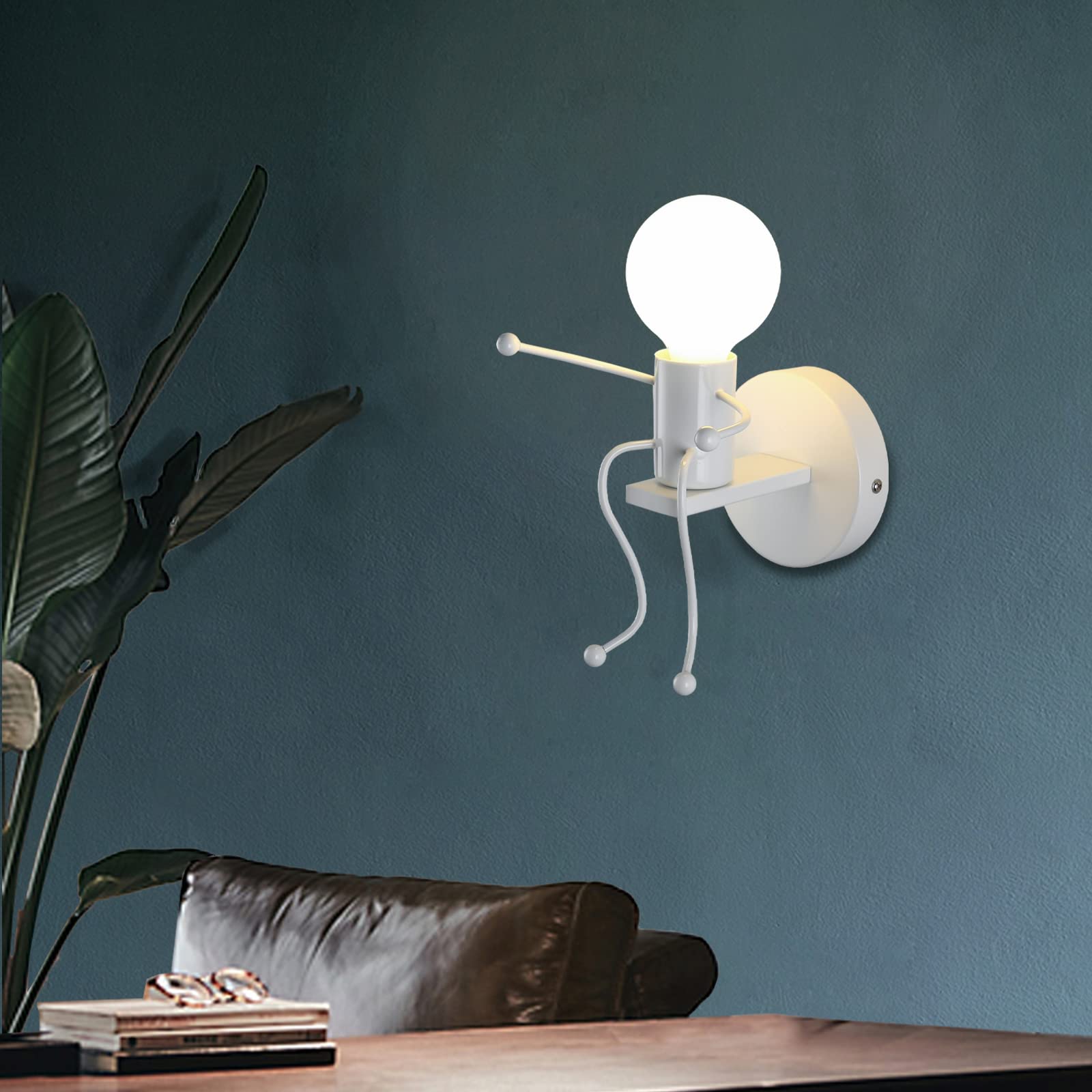 SOUTHPO Mini Wall Light Fixture, Metal Iron, White, E26 Base, Creative Little People Design, Indoor Decoration, Single Size