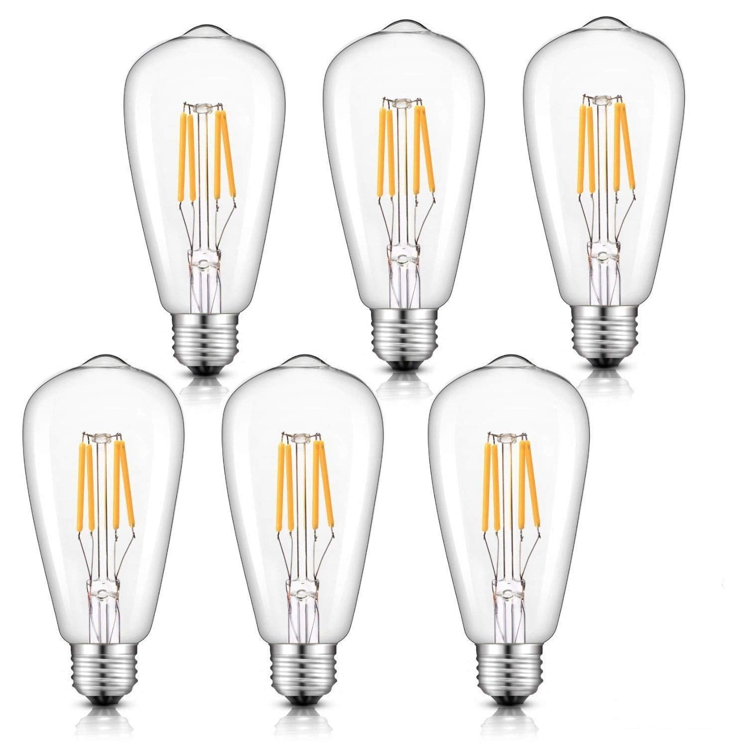 Crlight Dimmable Led Edison Bulb 4W 2700K Warm White, 6 Pack Vintage Filament St64 E