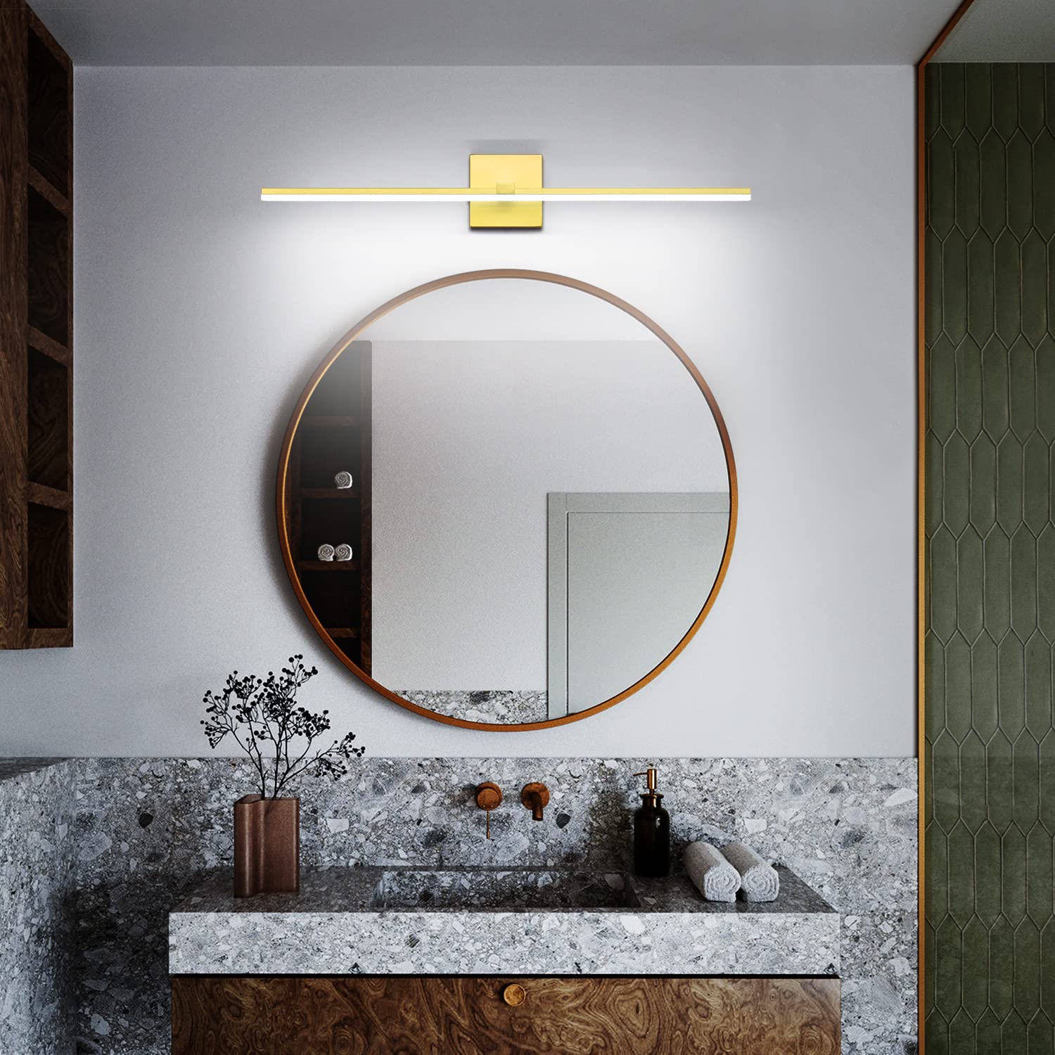 Zuzito 24In Bathroom Light Fixtures Gold Dimmable Modern Led Vanity Lighting Wall Mount Lamps