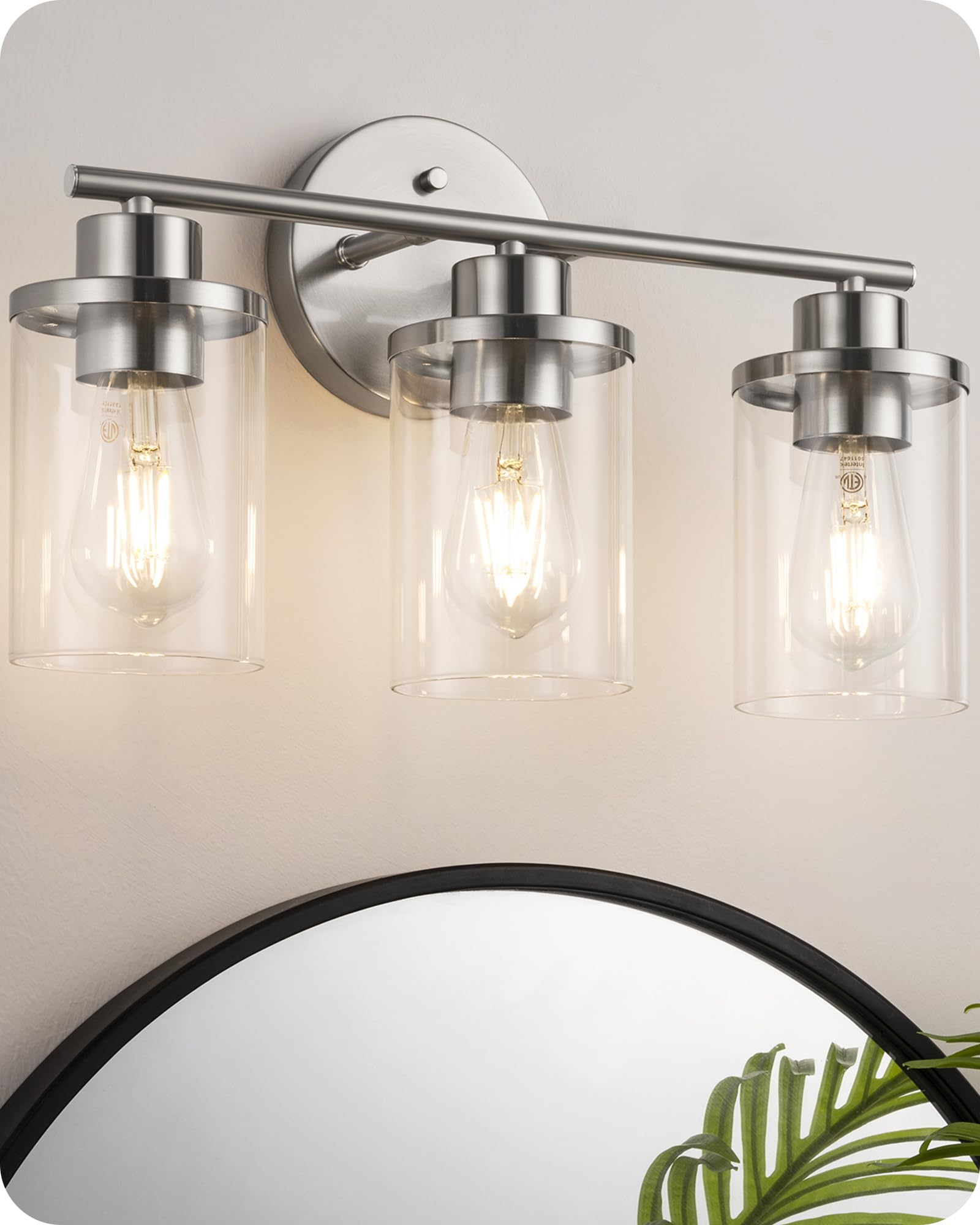 EDISHINE 3-Light Bathroom Vanity Light Fixtures, Brushed Nickel Wall Sconce with Clear Glass Shade, Model 2237cc89-9d19-445a-b022