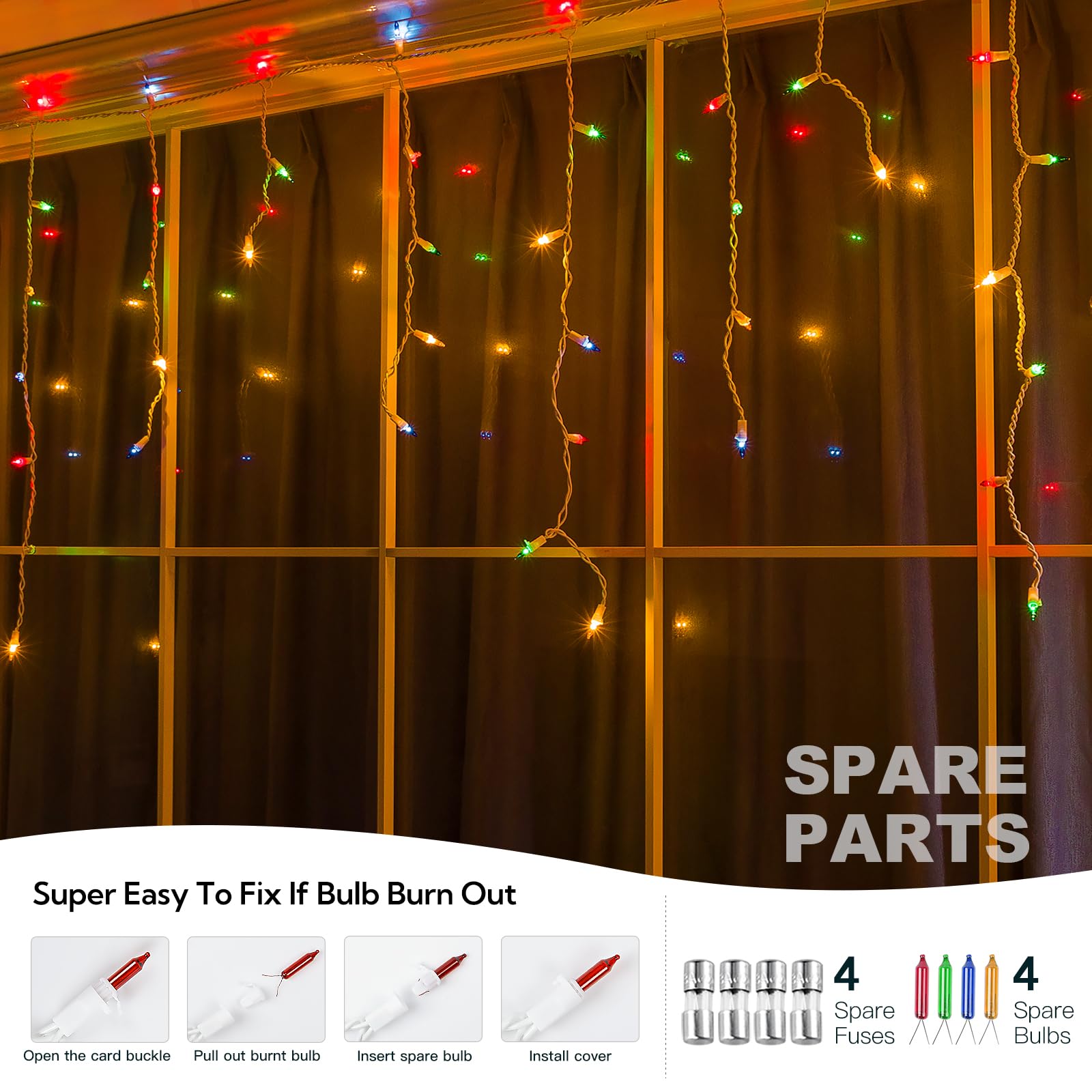 Beewin Icicle Christmas Lights Outdoor,23Ft 200 Count Multicolor Icicle Lights Indoor With White Wire,Waterproof Connectable Ici