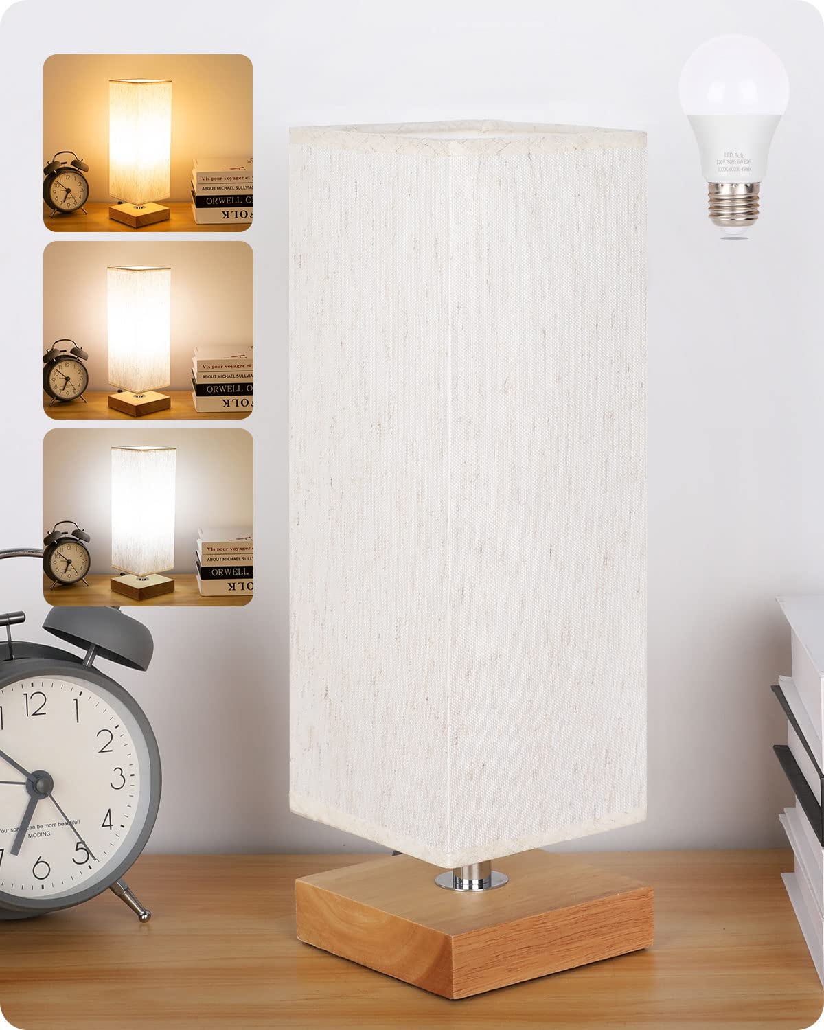Soilsiu Bedside Table Lamp Bedroom 3 Color Options Burlywood Lamps With Modern Fabric Shade Reading Nightstand Lamps For Living