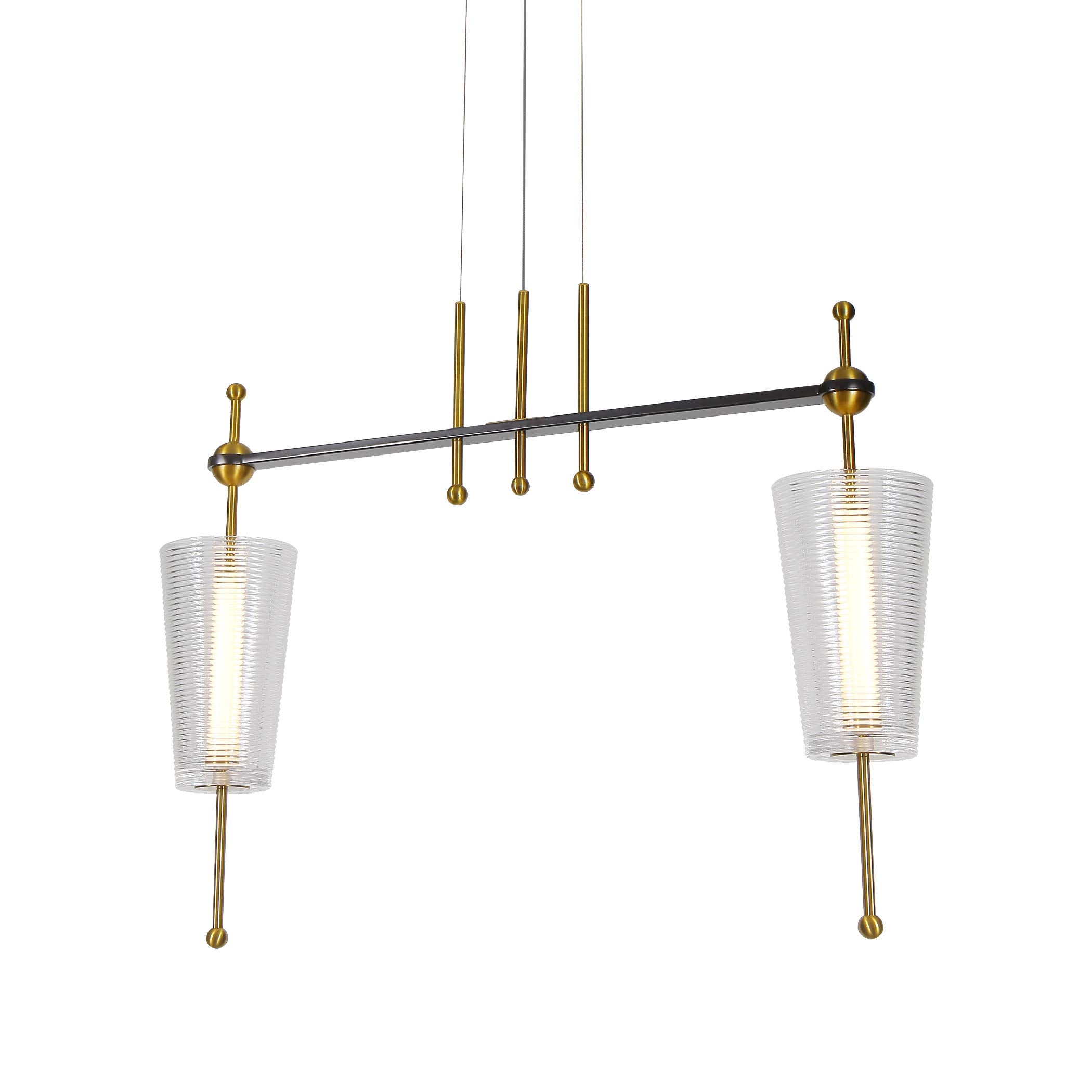 VONN VAP2102AB 29in LED Linear Pendant Light Fixture, Glass Shades, Antique Brass