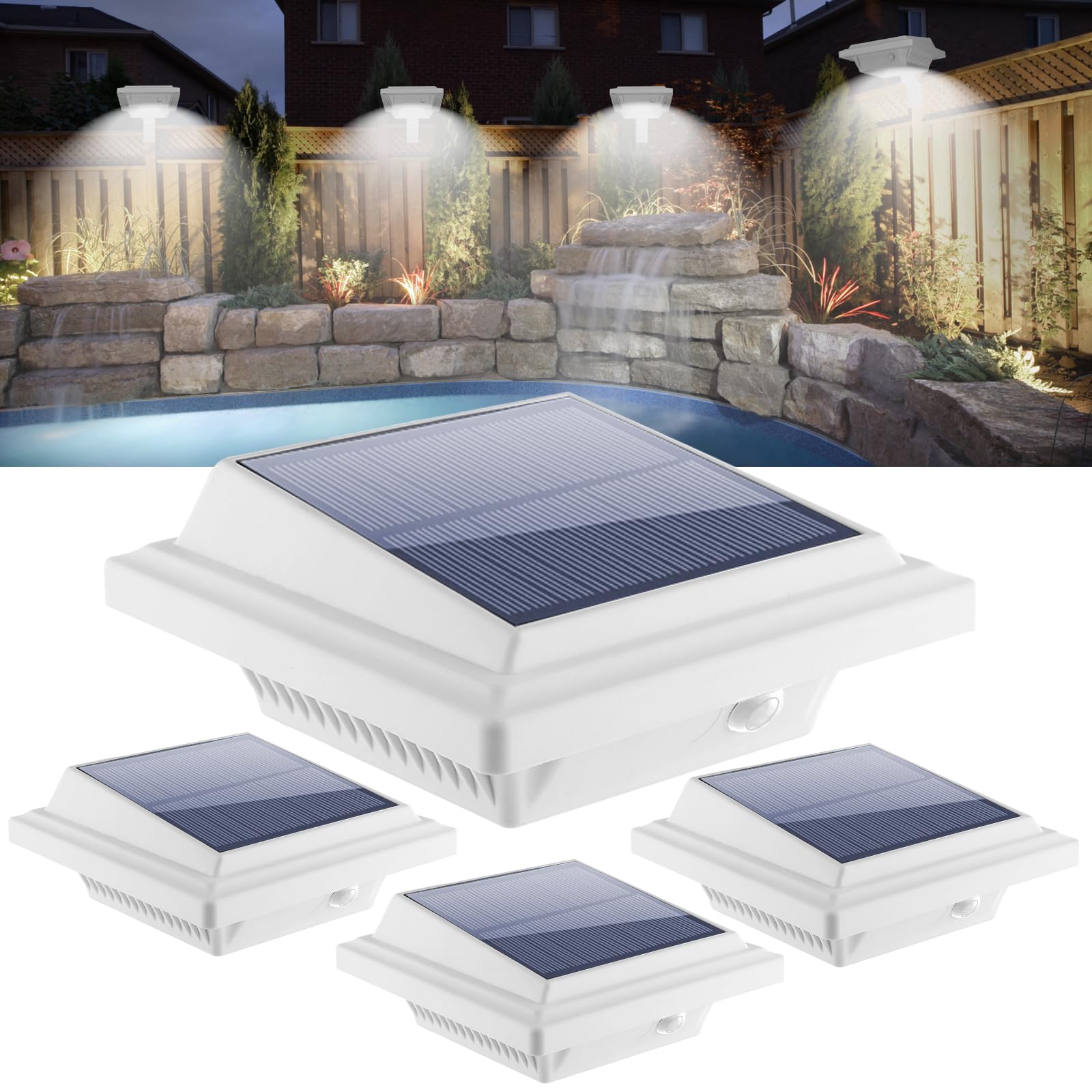 KEENZO Outdoor Solar Gutter Lights, 4pcs, 25 Cool White LED, Waterproof, for Garden, Patio, Deck, White