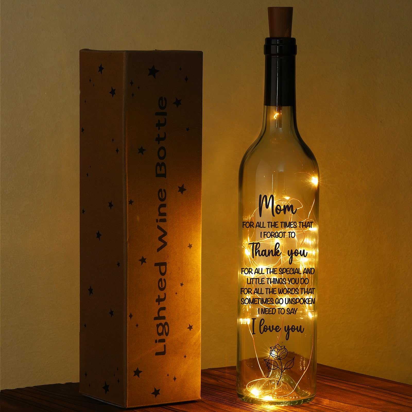 Umigy Best Mom Gifts for Women Beverage Bottle Lights with Cork Gifts from Daughter Son to Mother Light up Lamp Decor LED Glass Waterproof Cork Light for Mother Birthday Home Party Holiday New Year Decor