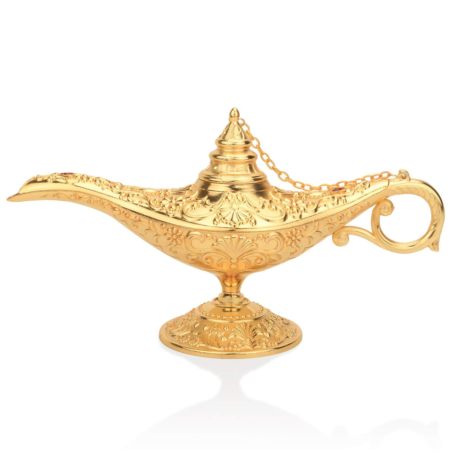 Lauyoo Classic Aladdin Magic Genie Lamp Legend Wishing Light Costume Lamp Metal Carved Arabian Props For Home Tabletop Decoration Party Birthday Halloween Christmas Size 7 X 20.7 X 11.3Cm-Gold