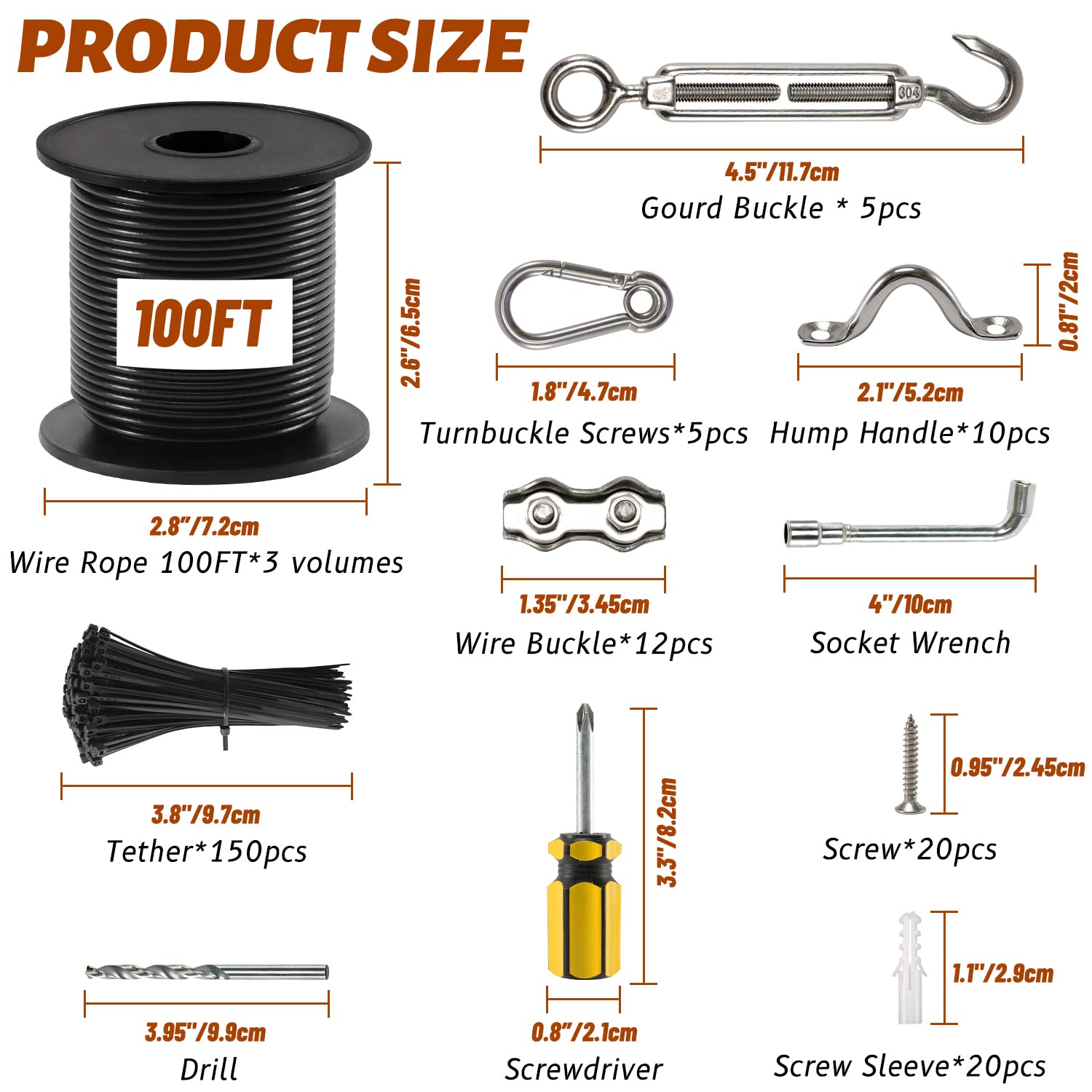 Guattine String Light Hanging Kit, 300 Ft Nylon Coated Stainless Steel Cable And Enough Accessories, Guide Wire For Outdoor String Lights, Patio Lights, Camping Lights