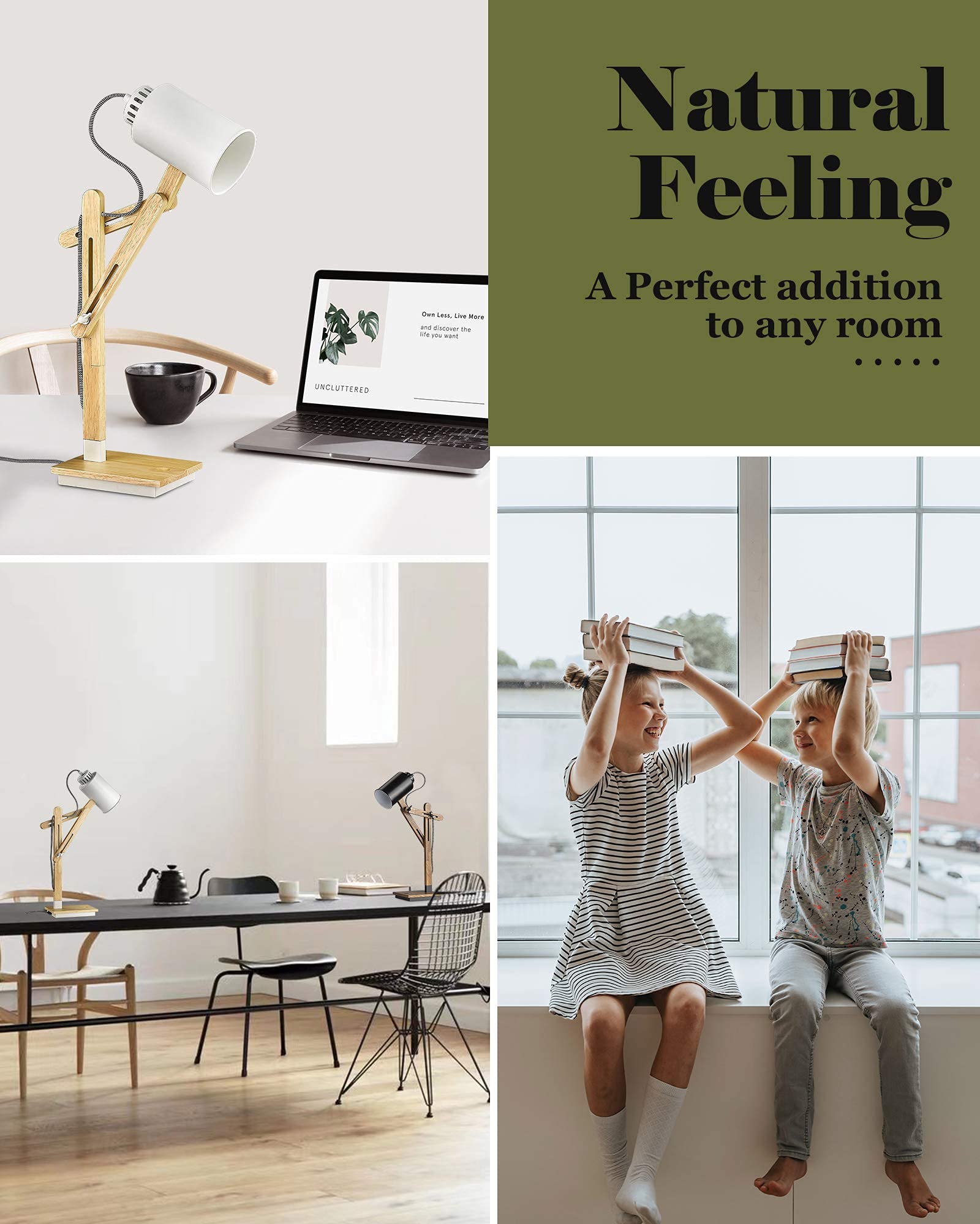 Elyona Wireless Charging White Desk Lamp, Touch Control Rubber Wood Table Lamp With Usb Charging Port, Swing Arm Reading Task Lights For Office, Dorm, Living Room Bedroom, Farmhouse, Bulb Included