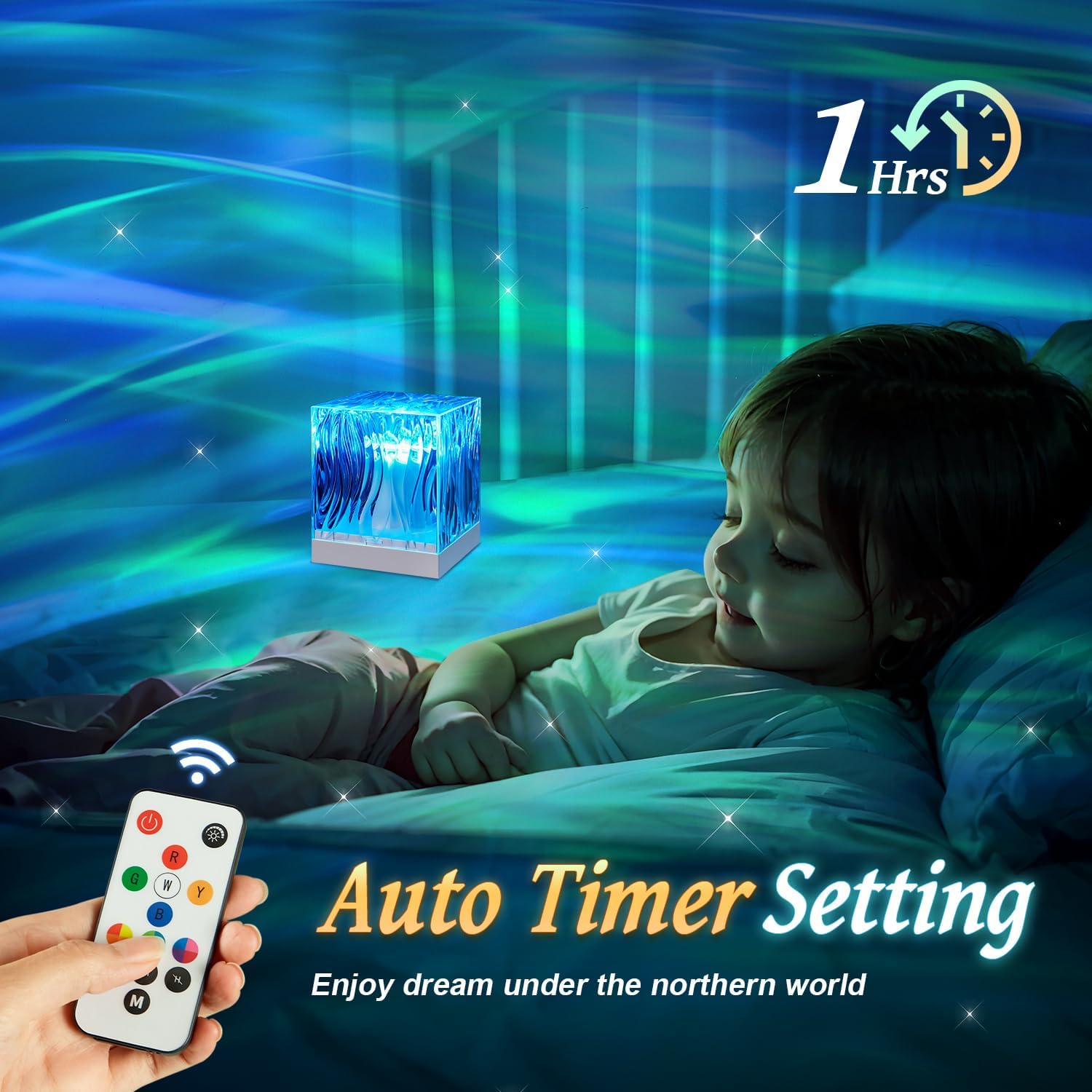 One Fire Northern Lights Projector - 18 Colors, 10-Way Dimmable, Remote & Timer, White, Model WH-E22, Ambient Lighting for Bedroom Decor