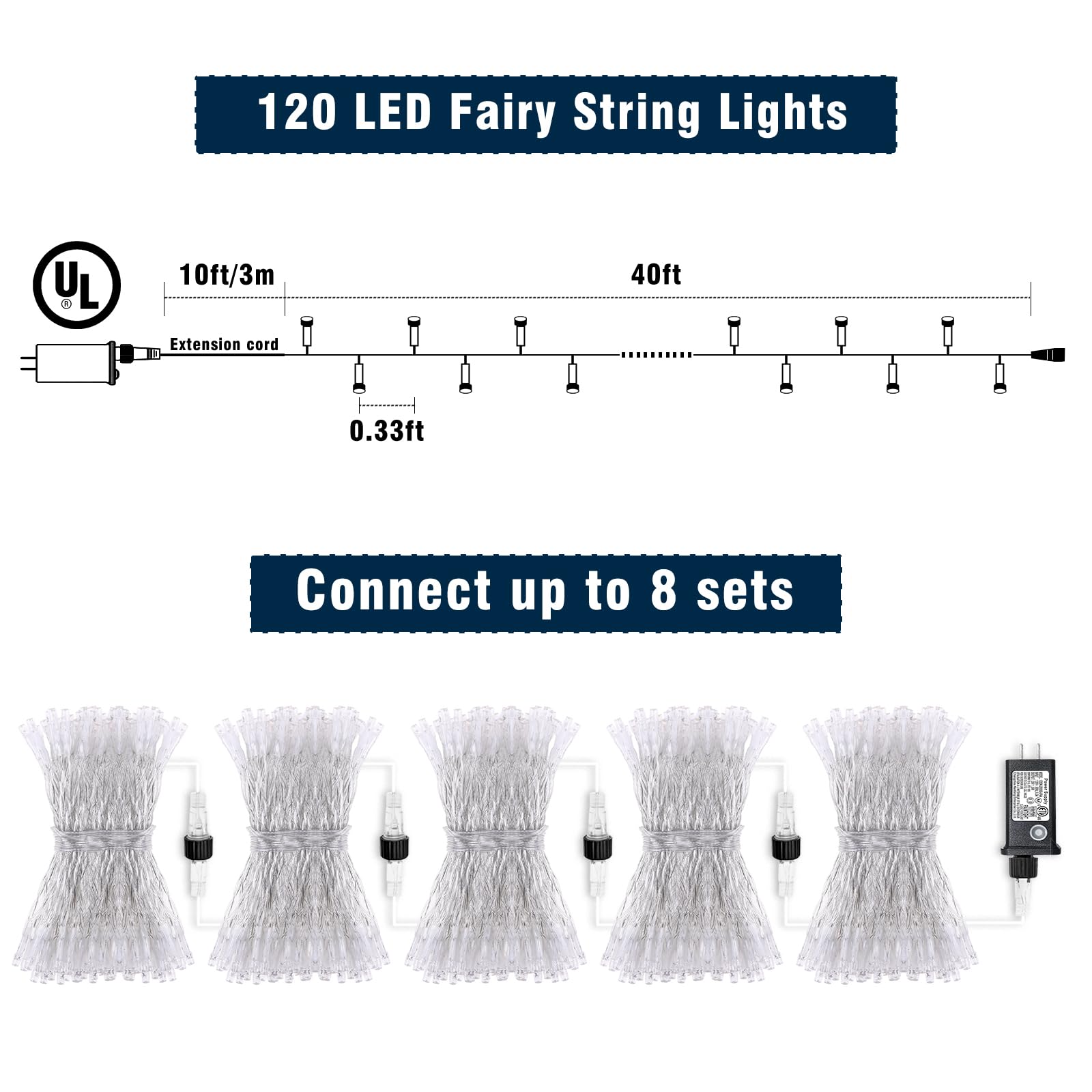 Einiiya 120 Led Purple Halloween Lights  40 Ft Christmas Lights Indoor Outdoor 8 Modes Plug In Waterproof Fairy String Lights For Tree Christmas Halloween Thanksgiving Decorations