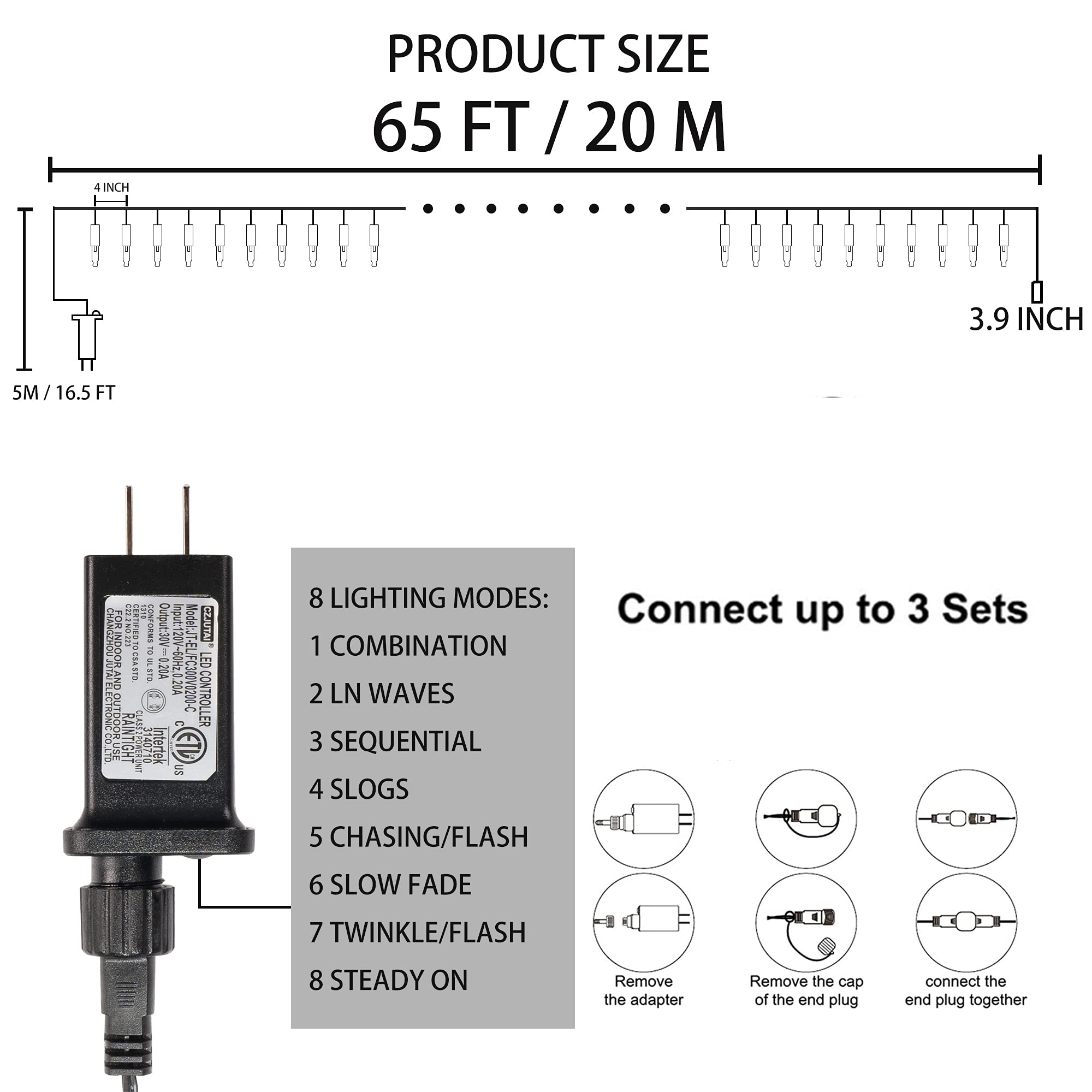 Dazzle Bright 200 LED Mini String Lights, 65FT, Purple, 8 Modes, Model HB-200DCOI, Indoor/Outdoor Halloween Decorations