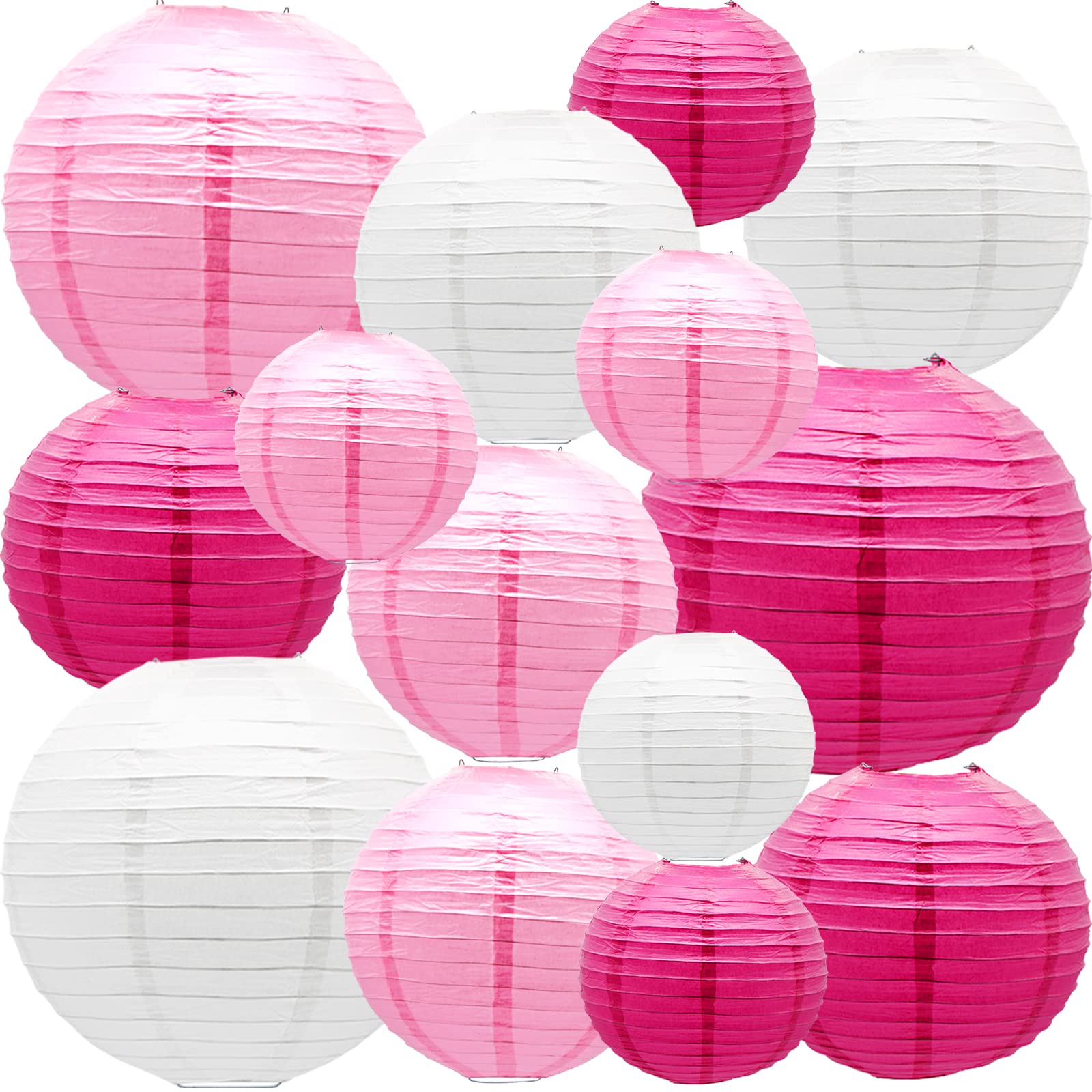 Round Chinese Paper Lanterns Decorative 15Pcs Wedding Birthday Party Valentine'S Day Baby Showers Decoration (Pink)
