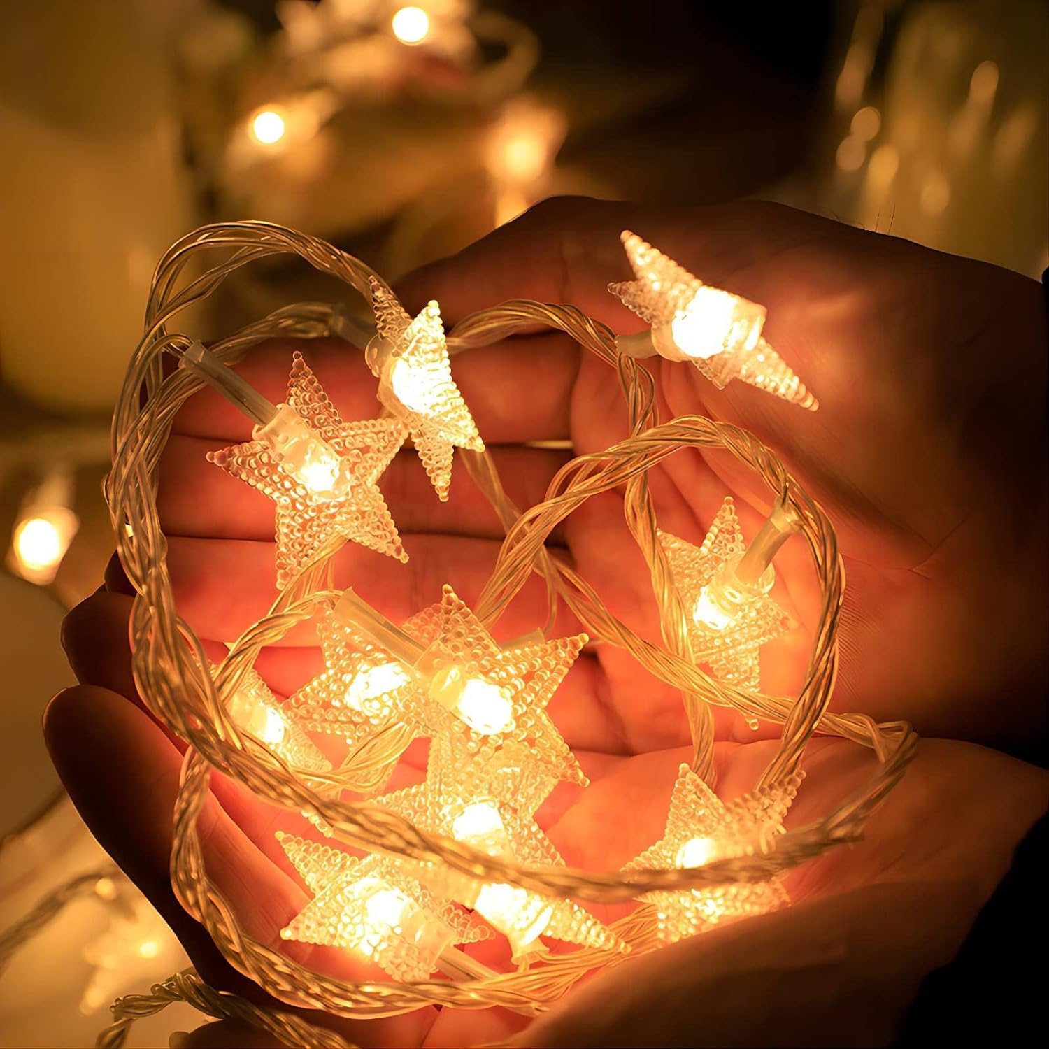 Christmas Star String Lights, 20 Ft 40 Led Battery Operated 8 Modes Timer Warm White Twinkle Lights Hanging Fairy Light For Bedroom Room Office Party Home Indoor Outdoor Xmas Decor Tree Decorations