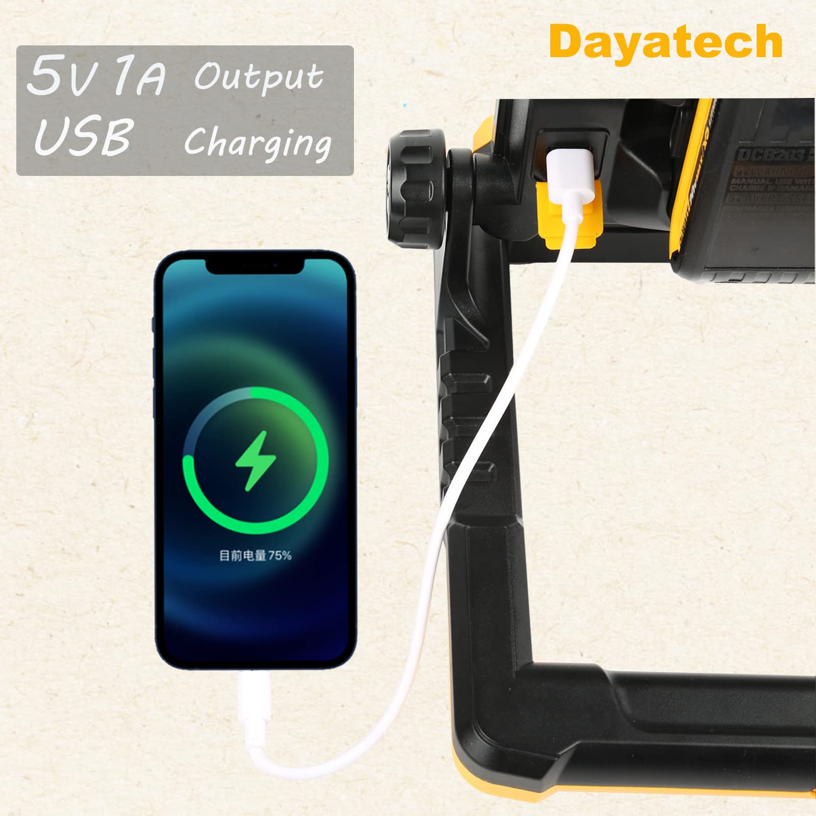 DAYATECH 20W 3000LM Cordless LED Work Light, Compatible with Dewalt, Milwaukee and Makita 18-21 V Battery, Foldable Magnetic Bas