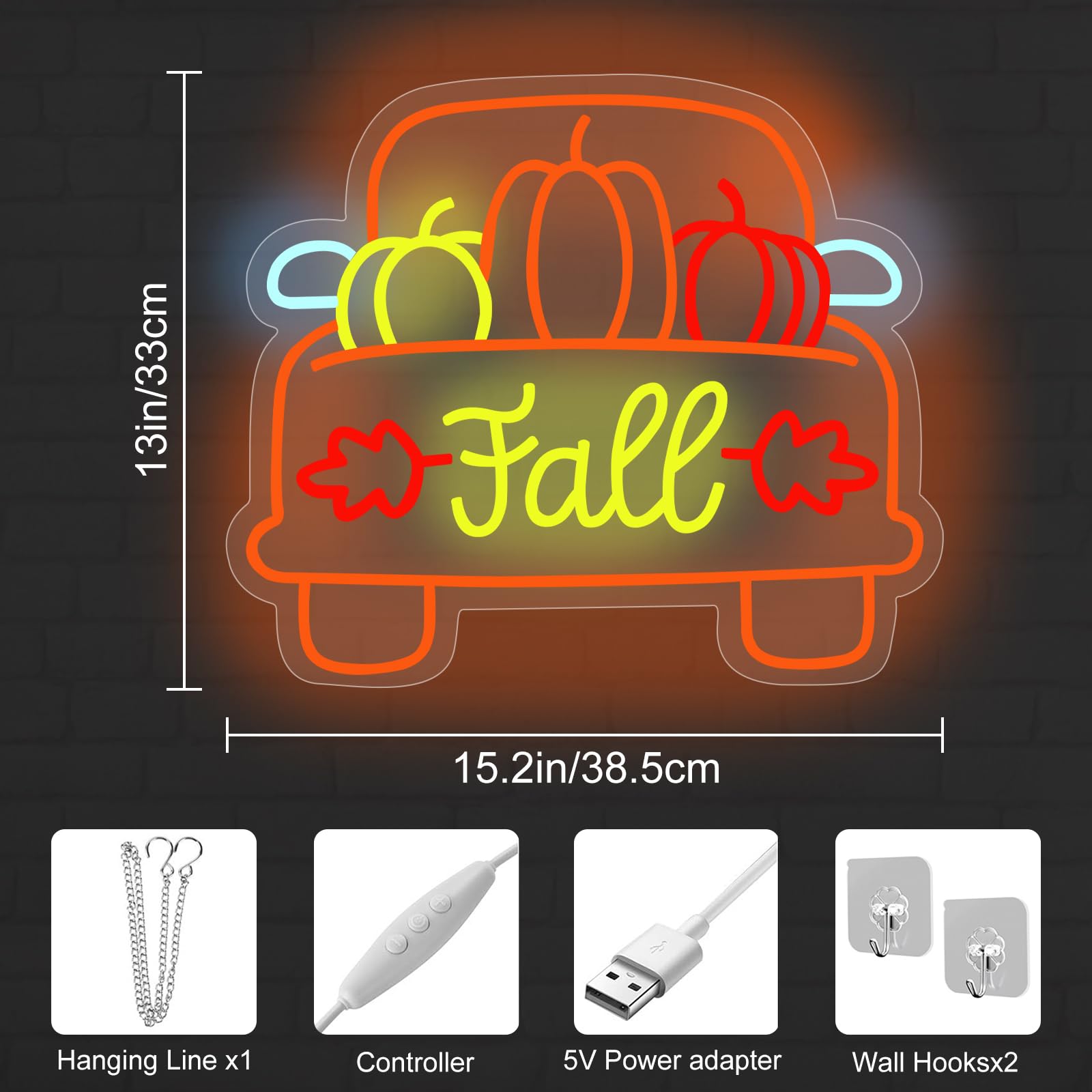 Thanksgiving Pumpkin Carriage Led Neon Sign  Fall Truck Led Light  Fall Thanksgiving Decor Led Neon Light Pumpkin Truck Neon Sign Autumn Home Farmhouse Decor 15.2X13