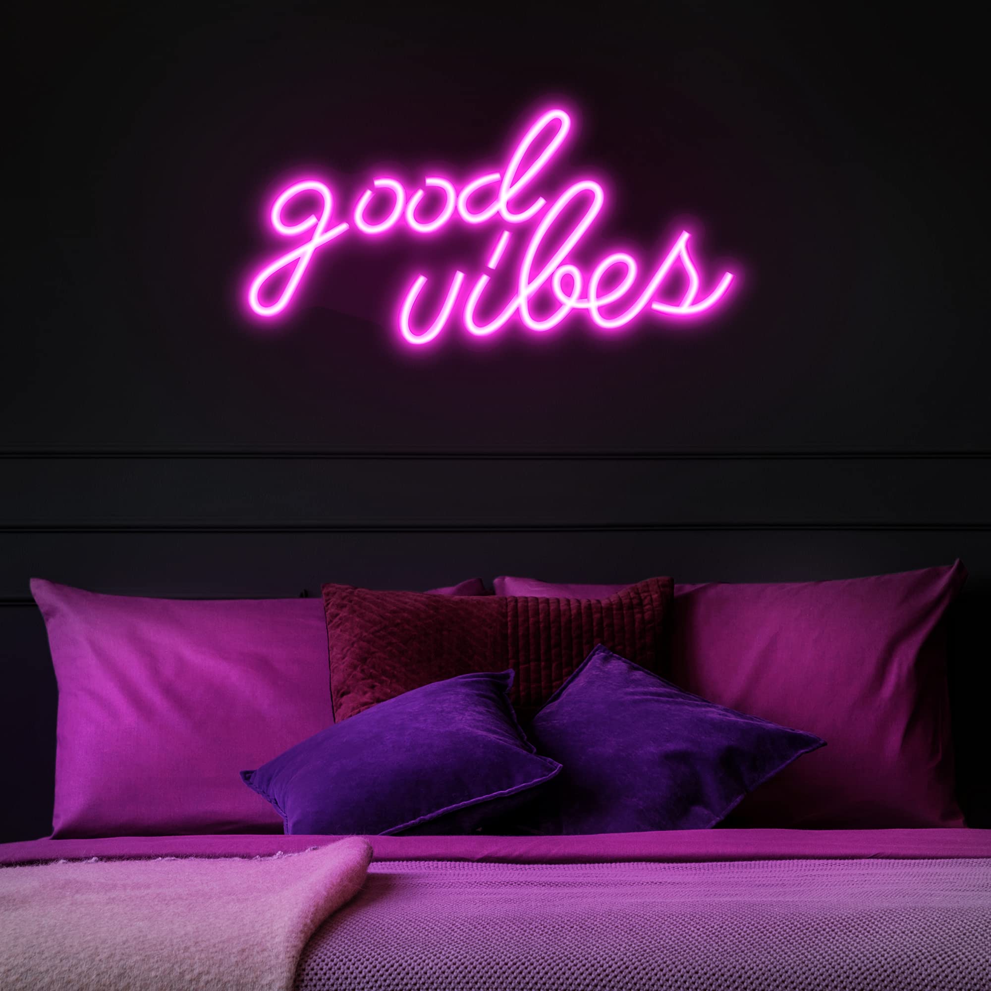 Olekki Neon Sign - Good Vibes LED Wall Decor, Pink, 16.1 x 8.3 inch, Model OLKNS-GVP, Plastic