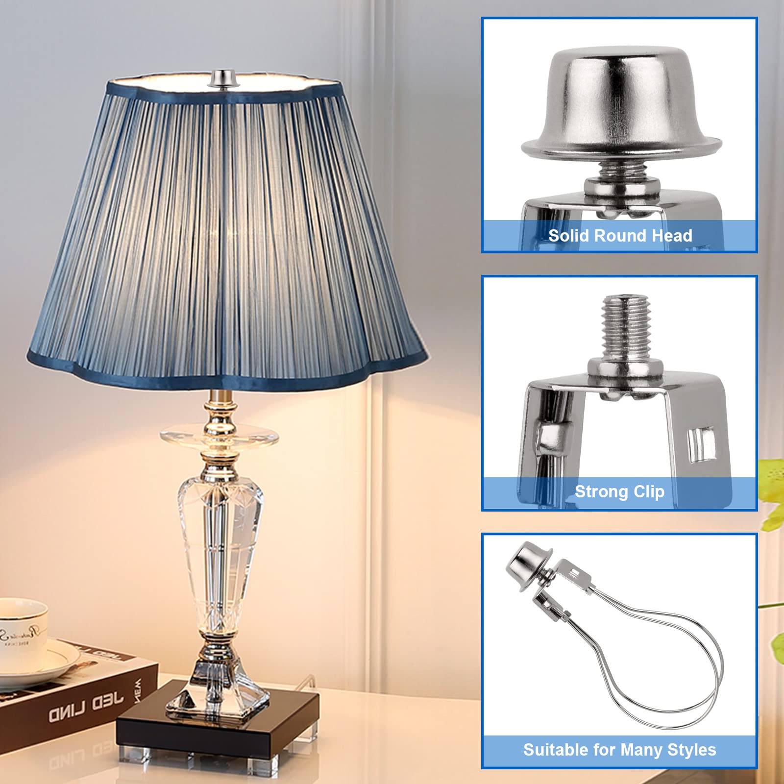 WEAVERBIRD 2 PACK Lamp Shade Clip Adapter Kit, Metal, Silver, Model WVD-US-0399, for Light Bulb and DIY Lighting Projects