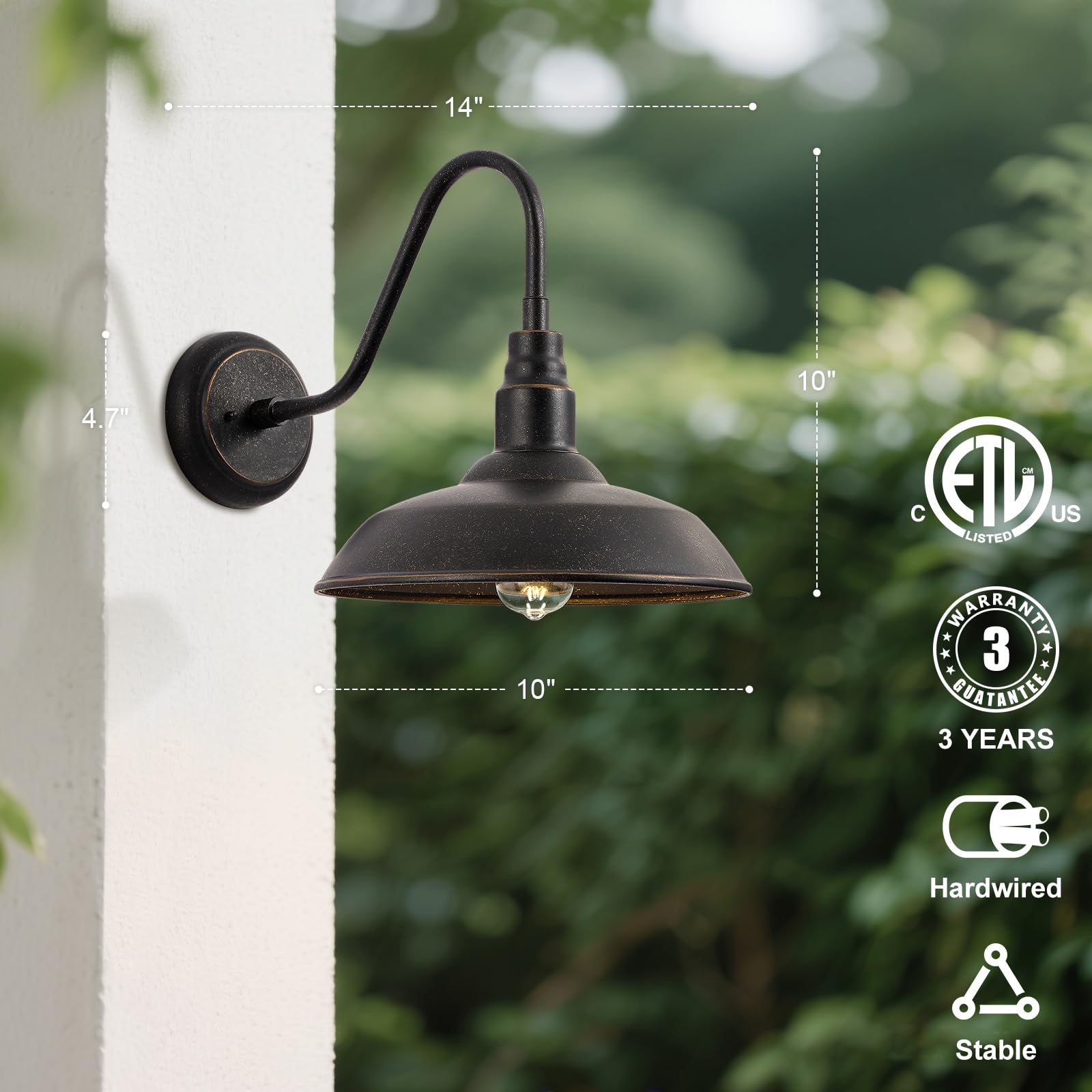 GOALPLUS Gooseneck Outdoor Light Fixture, 10" Dome, Bronze Metal, Model LM2201-BR-2P, 2 Pack Barn Light for Porch, Patio, Garage
