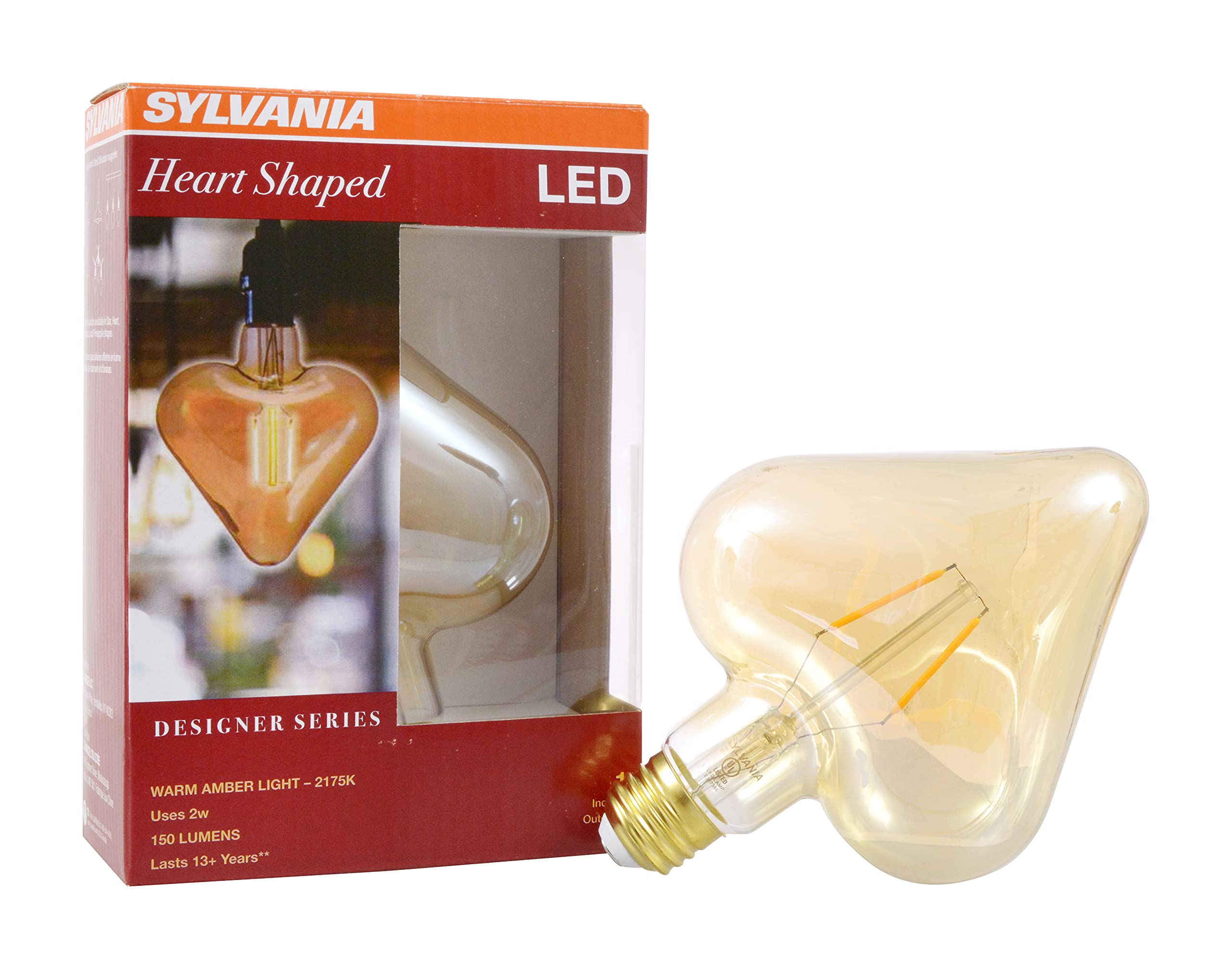 LEDVANCE SYLVANIA LED Vintage Light Bulb, 2175K Amber Glow, Heart Shaped, Copper Material, 1 Pack